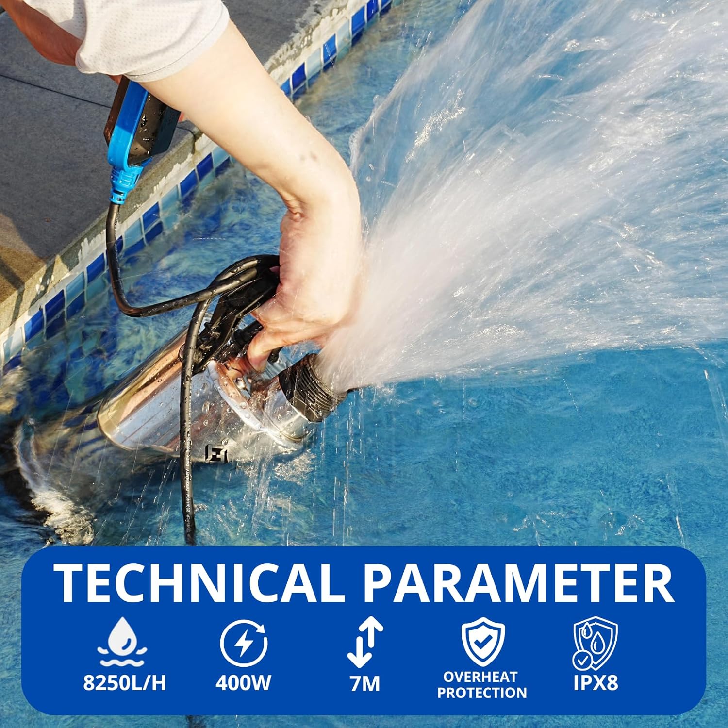 Thumbnail 1 de FOTING 400W Stainless Steel Submersible Water Pump — 8250 L/H, Auto Float, 7m Lift