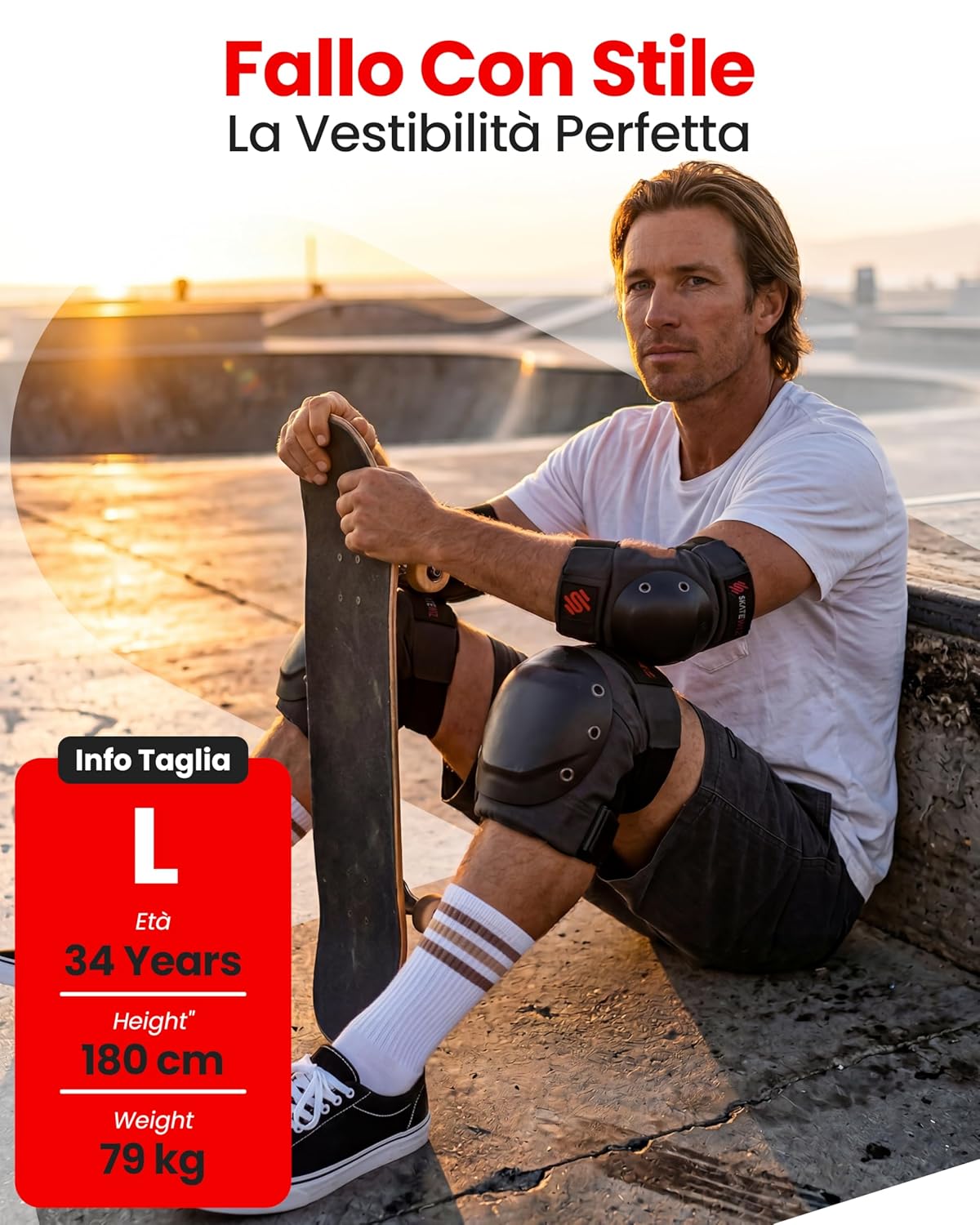 Thumbnail 4 de SKATEWIZ SHIELD Set Protezioni Adulto – Ginocchiere, Gomitiere e Polsi per Inline, Skateboard, BMX e Pattini a 4 Ruote / Taglia L / Alba Arancione