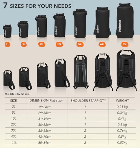 Detalle de Unigear Borsa Impermeabile Dry Bag (2L–55L): robusta, versatile e pratica per outdoor