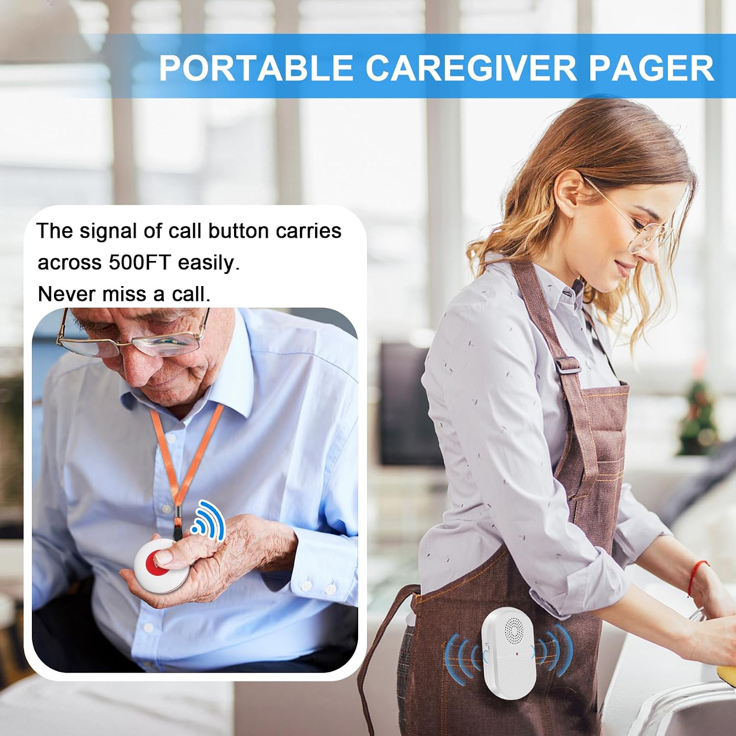 Detalle de Daytech Caregiver Pager with 2 Call Buttons, 2 Receivers and Vibration Alerts