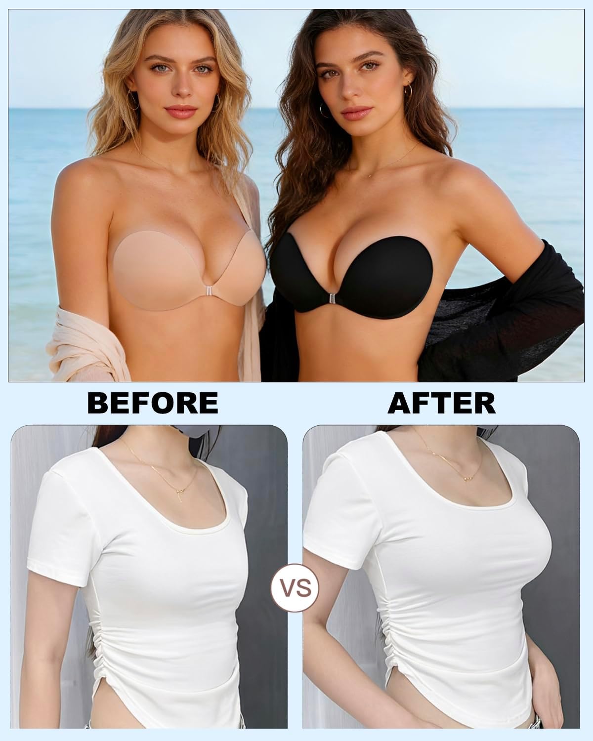 Detalle de MITALOO Seamless Adhesive Strapless Bra: Clear, Backless Push-Up Confidence