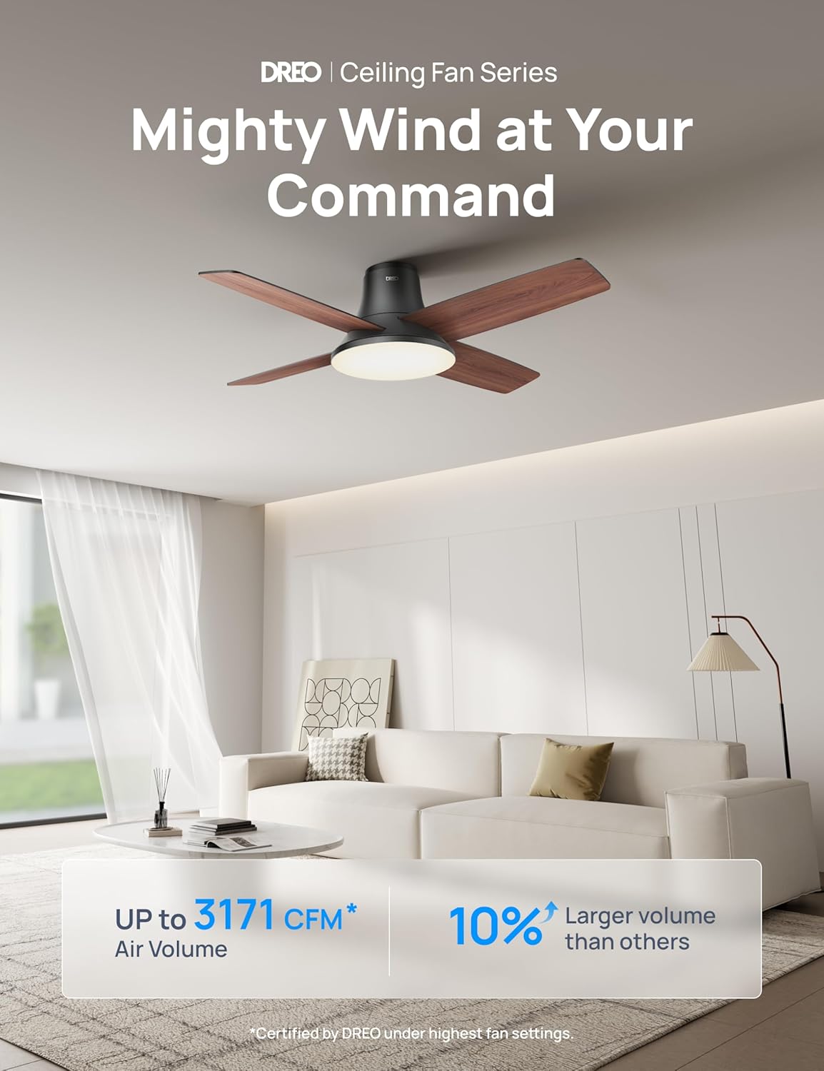Detalle 2 de DREO DR-HCF003 Black 44-inch Smart Ceiling Fan with Dimmable LED