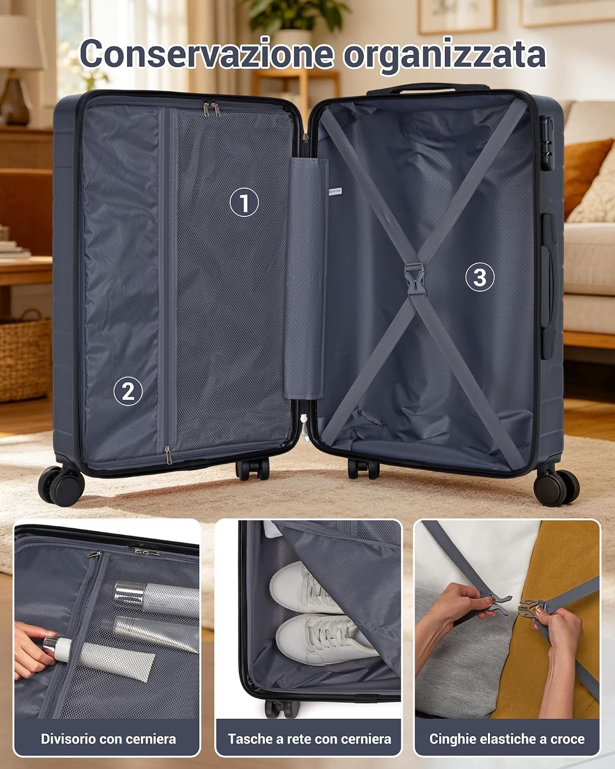 Detalle de Shavont Bagaglio da Stiva Media – Valigia da Viaggio rigida ABS+PC con 4 ruote spinner e lucchetto