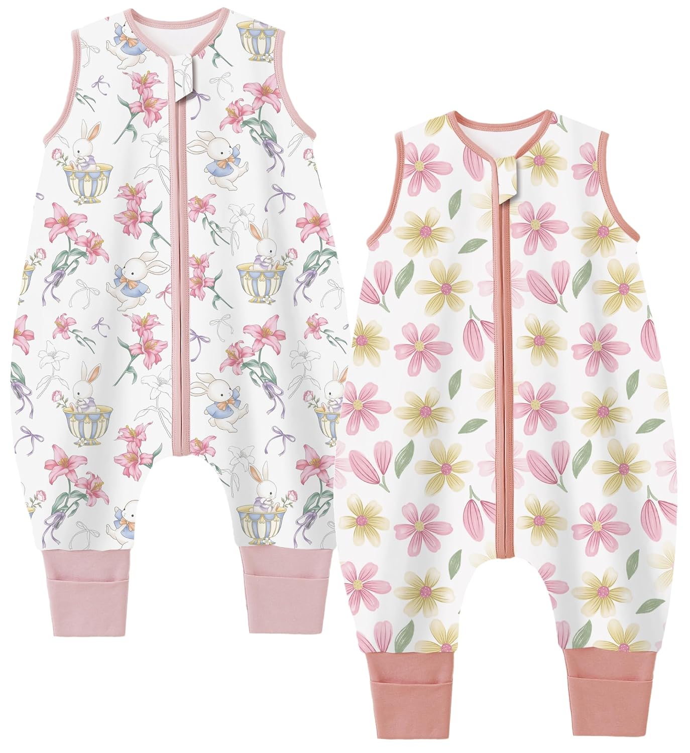 Detalle de Teechodina Baby Schlafsack mit Füßen Sommer 0.5 Tog – 2er Pack (70 cm, Baumwolle, Füße)