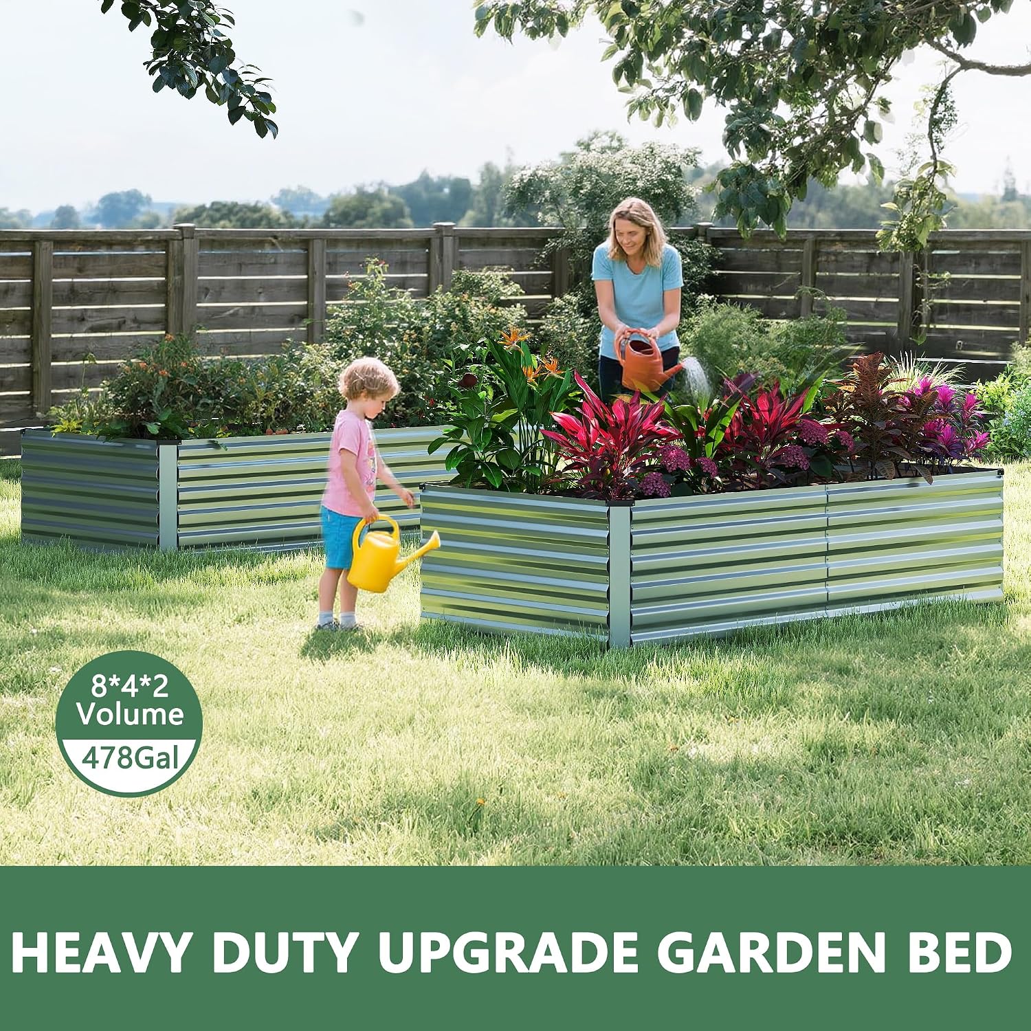 Detalle de FOOWIN 8x4x2ft Galvanized Steel Raised Garden Bed, 478-Gallon Capacity