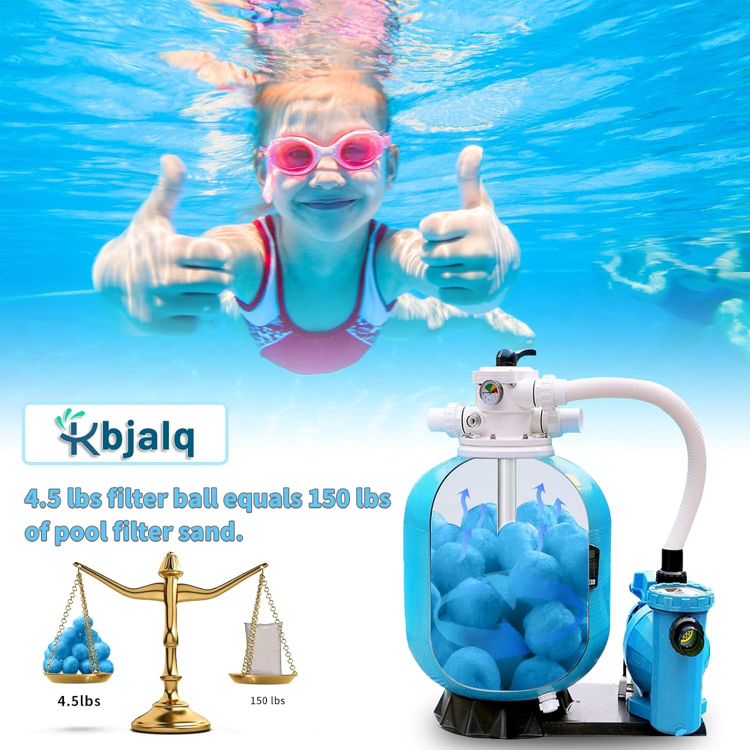 Detalle de KBJALQ Pool Filter Balls, 3.1 lb Blue Reusable Pool Filter Media