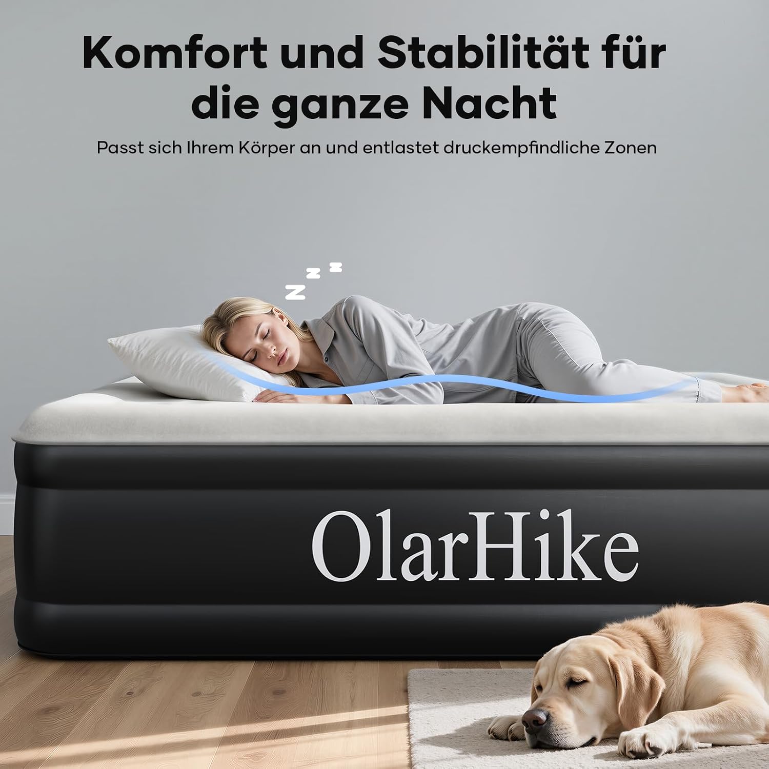 Detalle de OlarHike selbstaufblasende Luftmatratze für 2 Personen (152 x 203 x 50 cm) – Gästebett & Camping-Luftbett