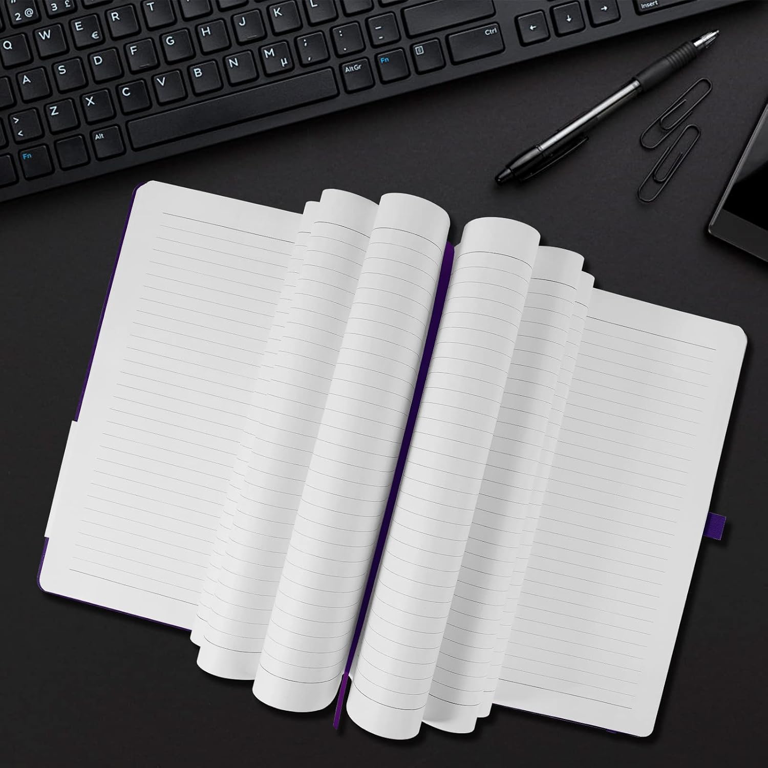 Detalle 2 de HIJYOO A4 Hardcover Notebook (160 pages) with Elastic Closure, Bookmark & Pen Loop, Purple