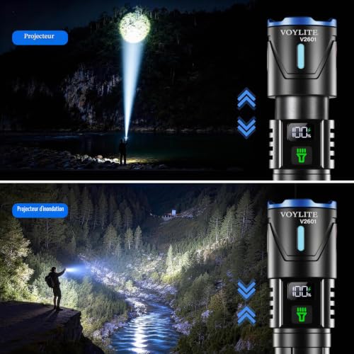 Detalle de Voylite Lot de 2 Lampe Torche LED Rechargeable — 1 000 000 LM, portée 1500 m