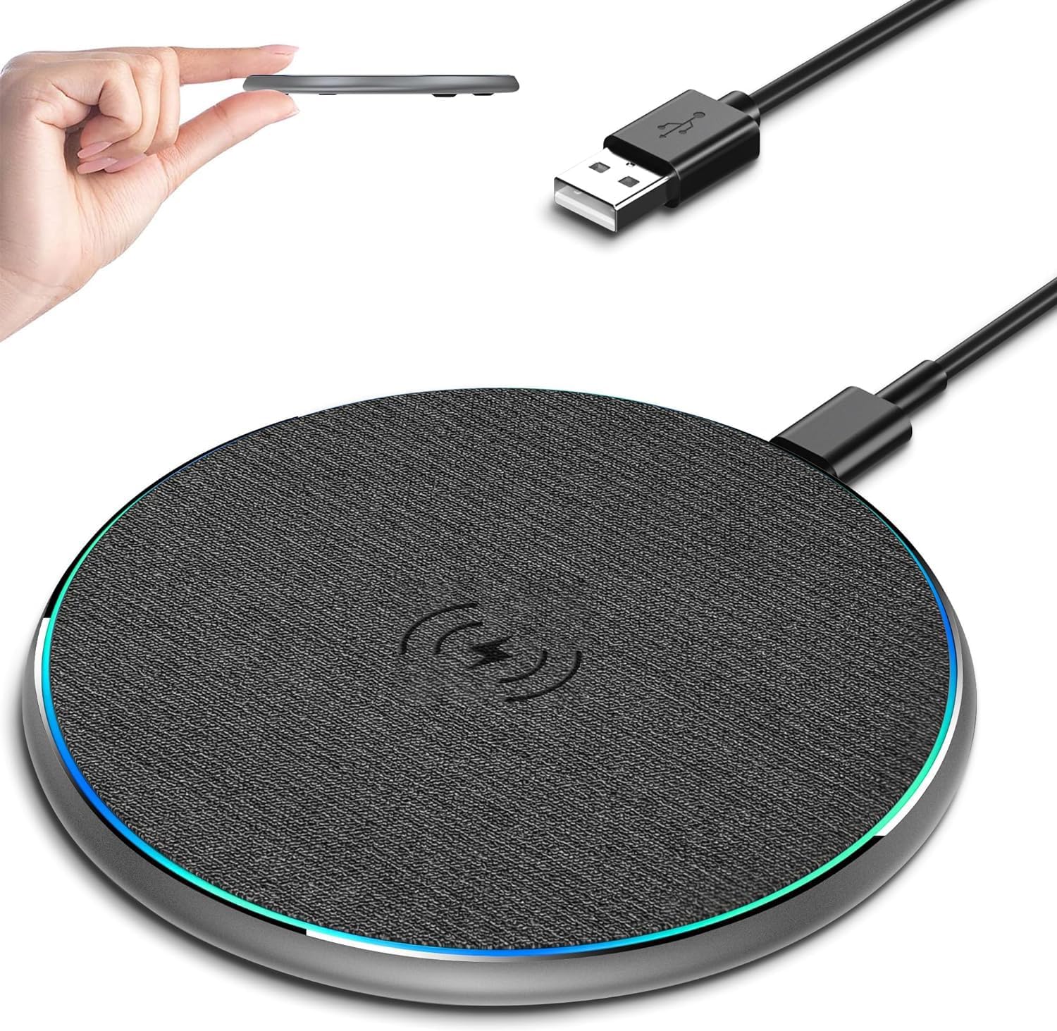 Detalle de ORIEMAC wireless charger & charging pad for iPhone, Samsung Galaxy and AirPods (up to 15W)