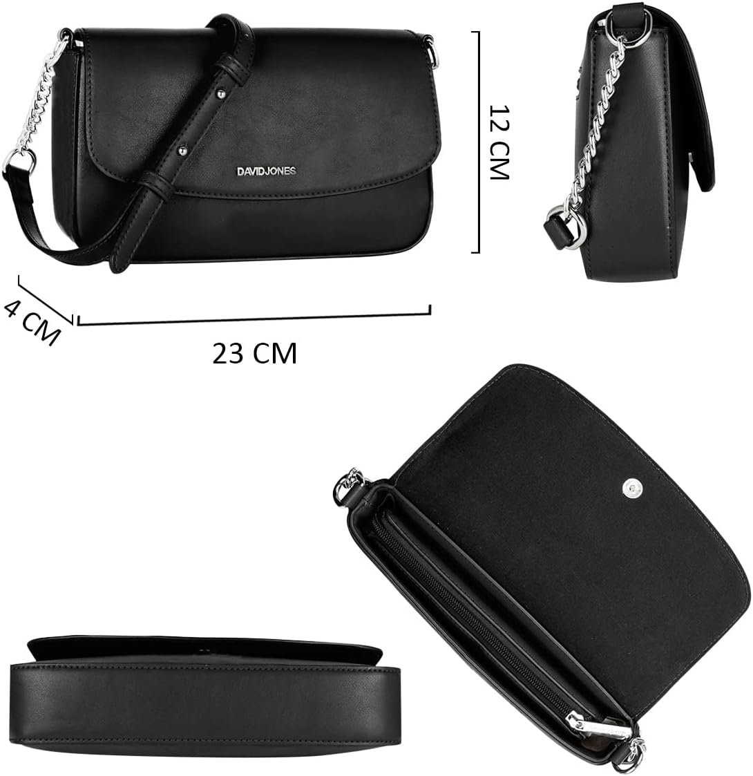 Thumbnail 5 de David Jones Damen Umhängetasche klein (Crossbody) – rechteckig mit Kettenband, PU-Leder-Optik, Schwarz