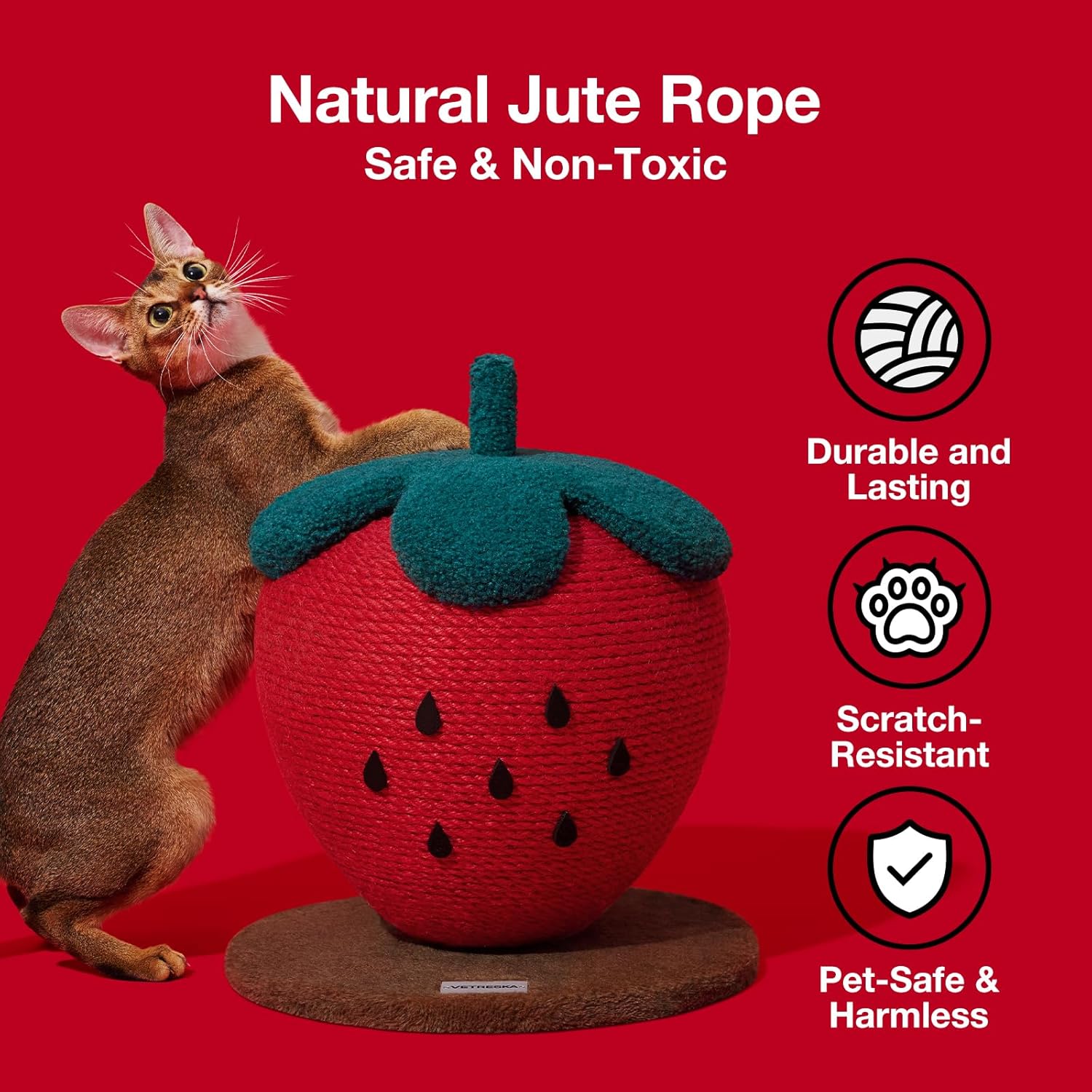 Detalle de VETRESKA Strawberry Cat Scratching Post – Vertical Sisal Rope Scratch Post for Indoor Cats