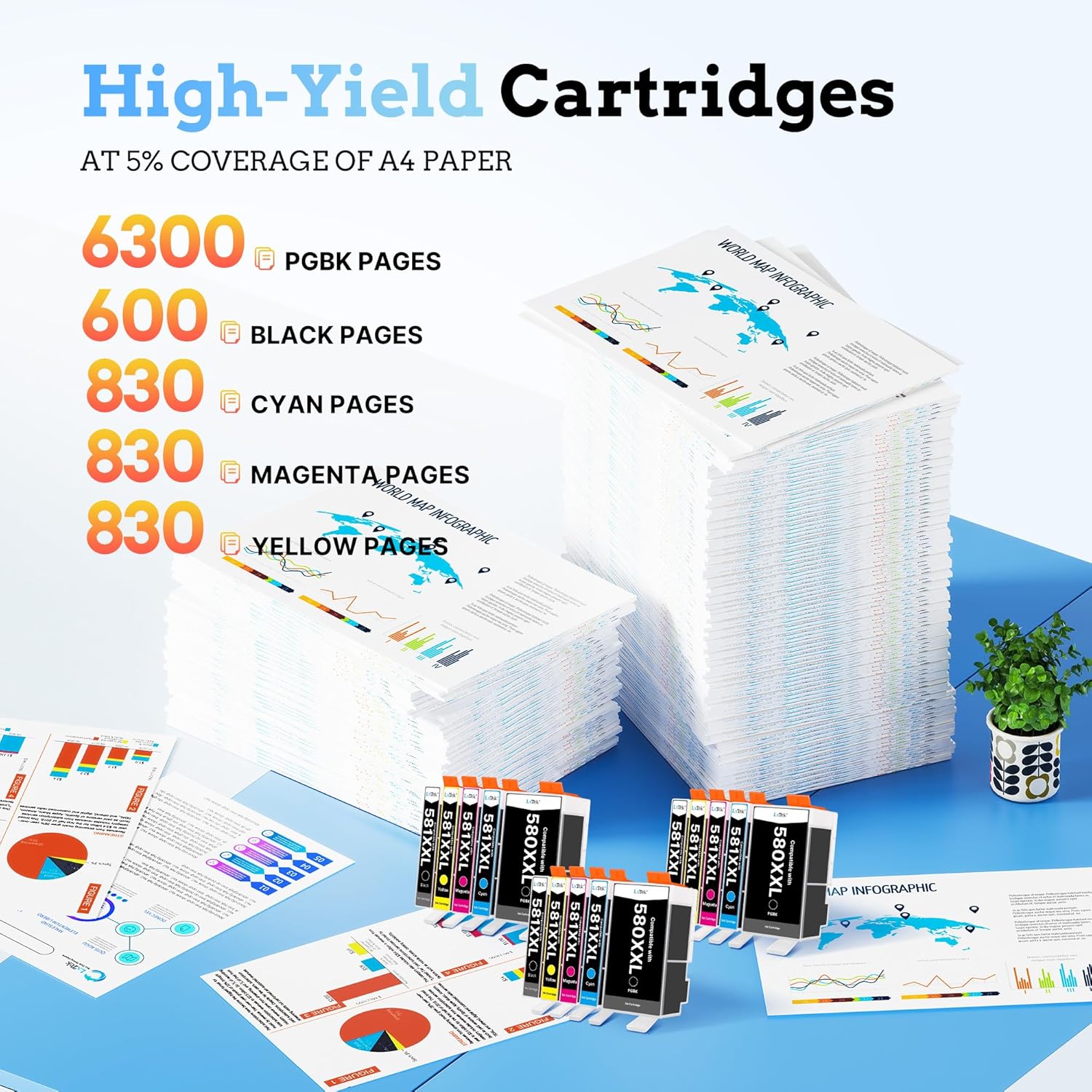 Thumbnail 2 de LxTek PGI-580XXL CLI-581XXL – 15 Pezzi Cartucce Compatibili per Canon Pixma TS6350, TR7550 e altri modelli