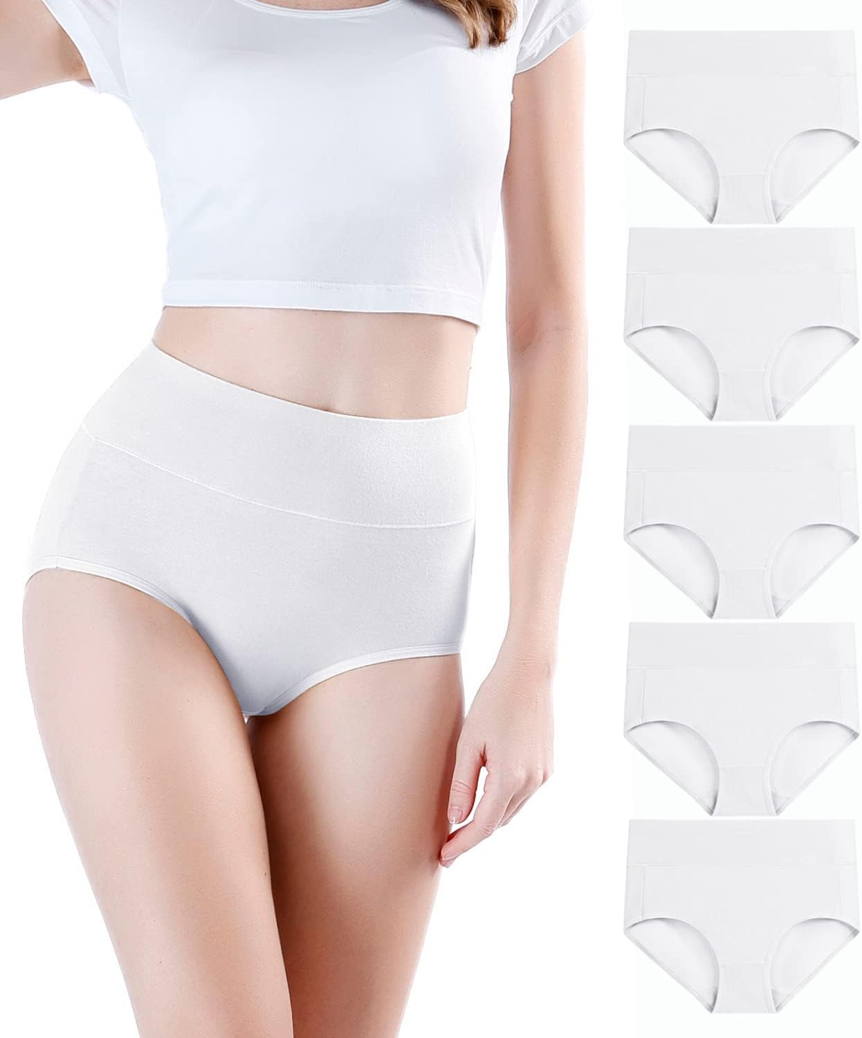 Detalle de Wirarpa Women's High Waisted Cotton Panties — 5 Pack, Full Coverage Briefs
