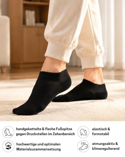 Detalle 2 de Sockenkauf24 10 Paar Sneaker Socken Herren & Damen, Baumwolle, Komfortbund ohne Naht – Schwarz, 39–42