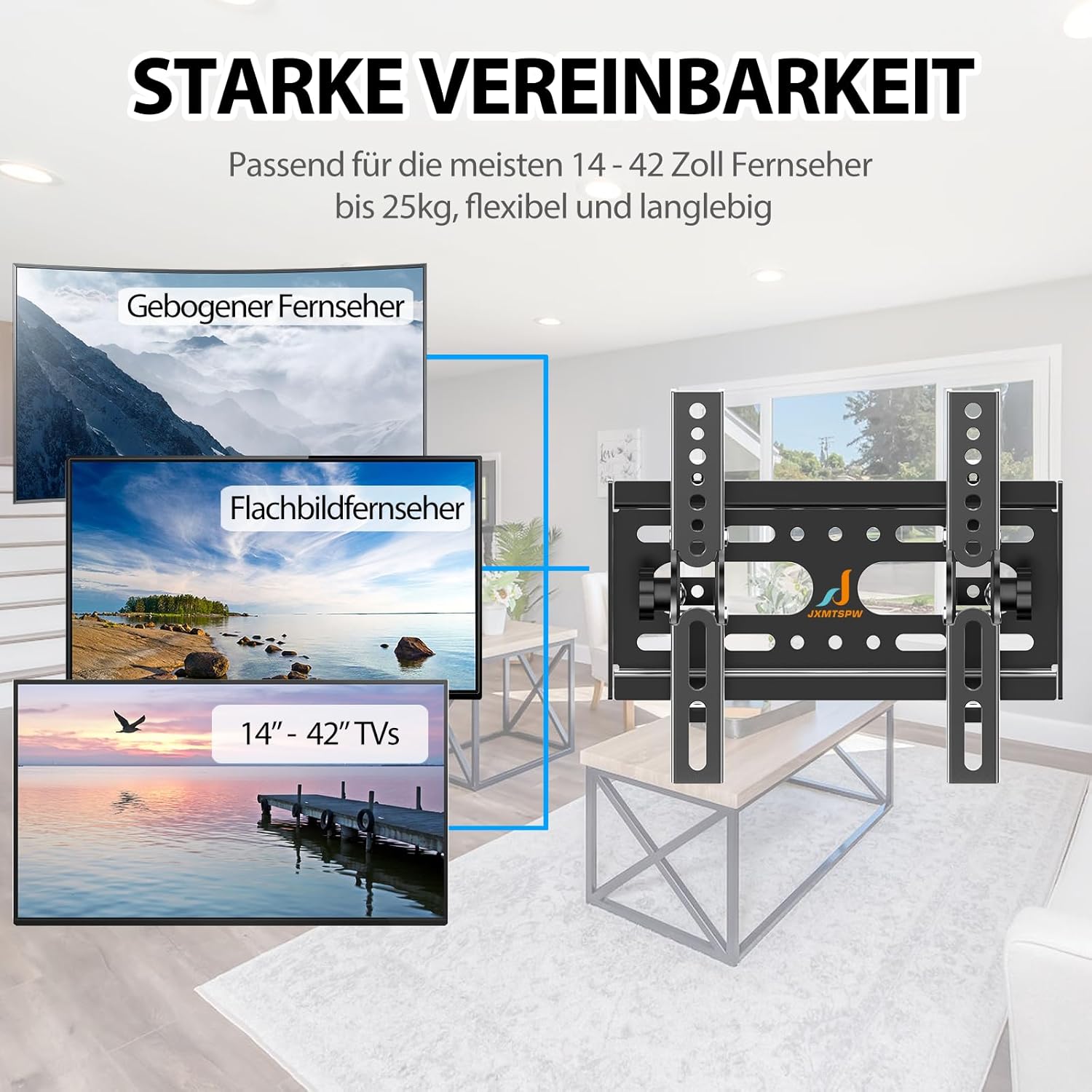 Thumbnail 6 de JXMTSPW TV Wandhalterung Neigbar für 14–42 Zoll – max. 25 kg, VESA 200×200 mm, Low-Profile