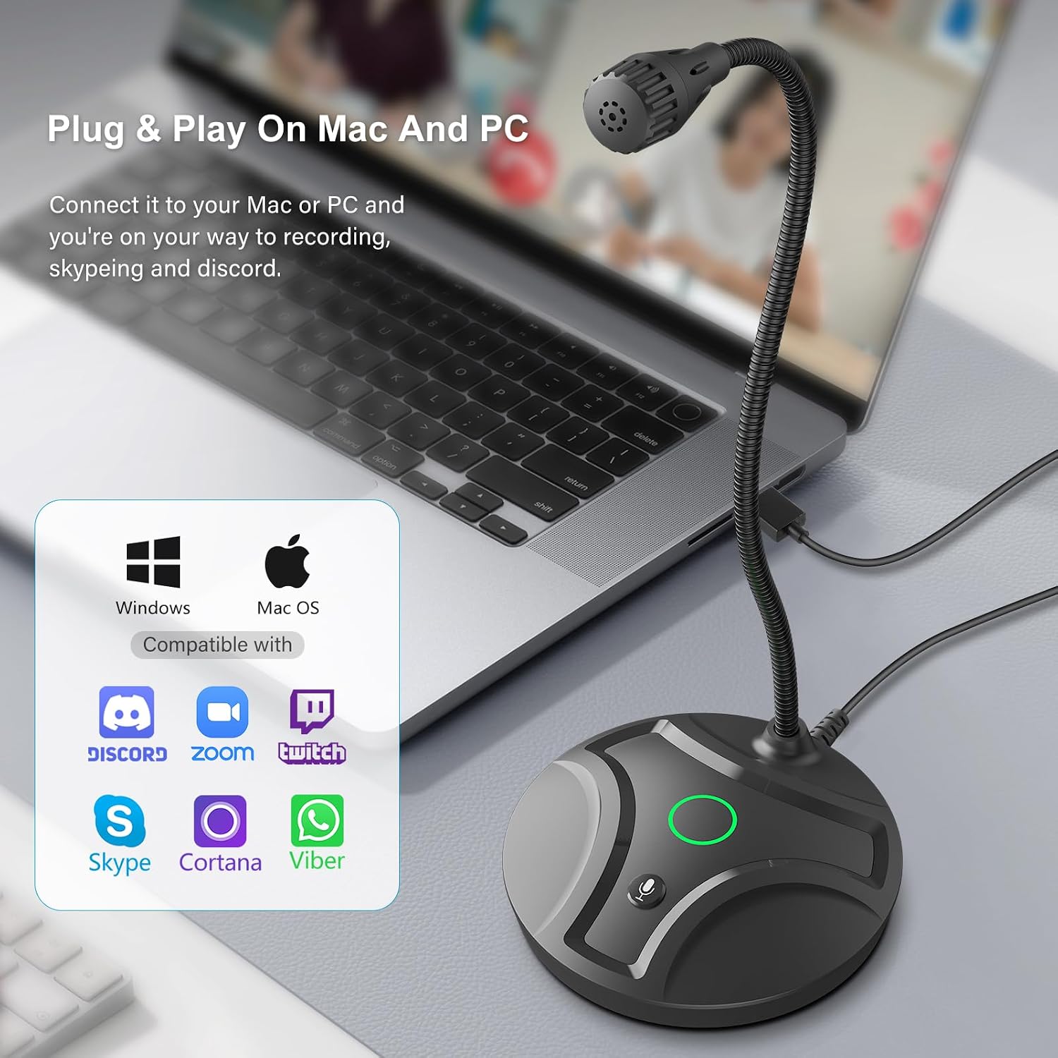Detalle 2 de CMOCIIY 605 USB Desktop Microphone with Flexible Gooseneck and Mute LED