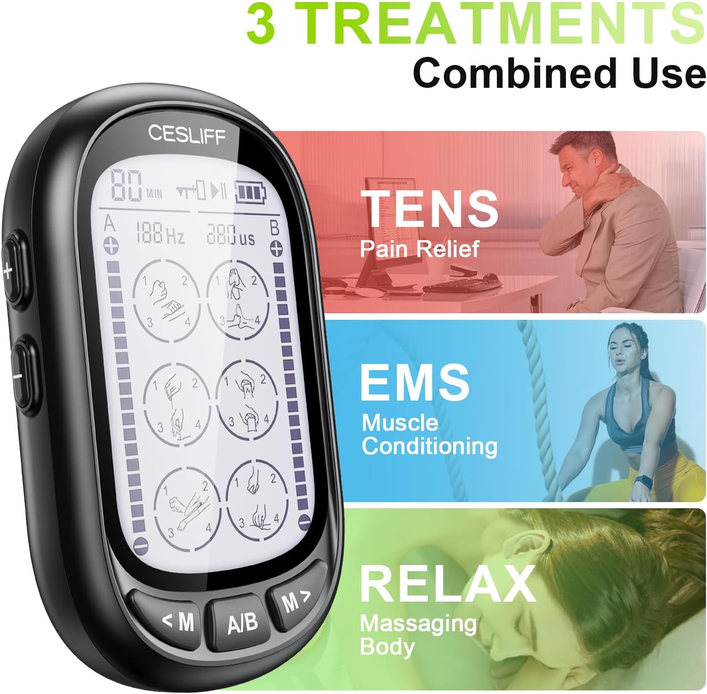 Detalle de Dual Channel TENS EMS Unit 24 Modes 36 Levels ๐