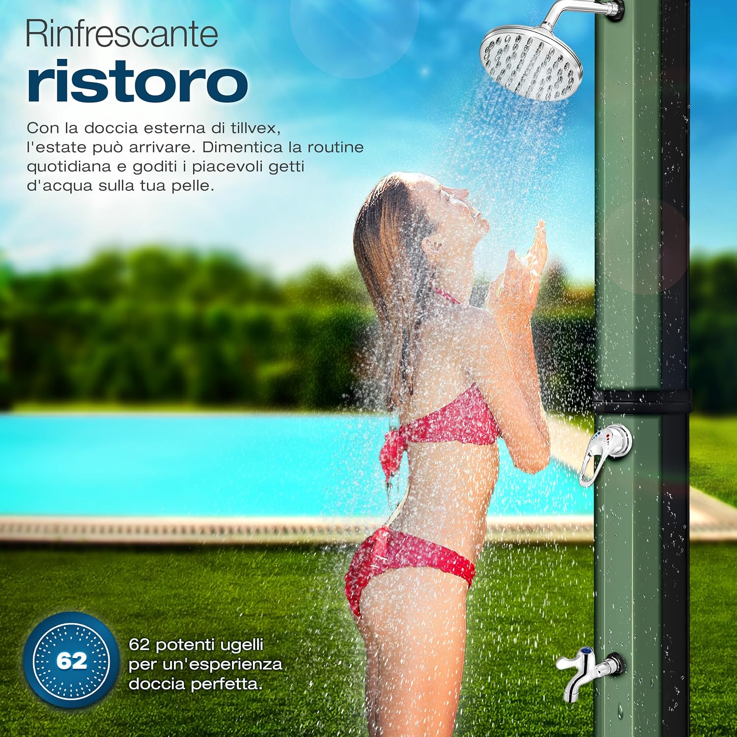 Thumbnail 6 de Tillvex Doccia Solare con Coperchio di Protezione, 35 L, Nero/Oro – Doccia da giardino a energia solare