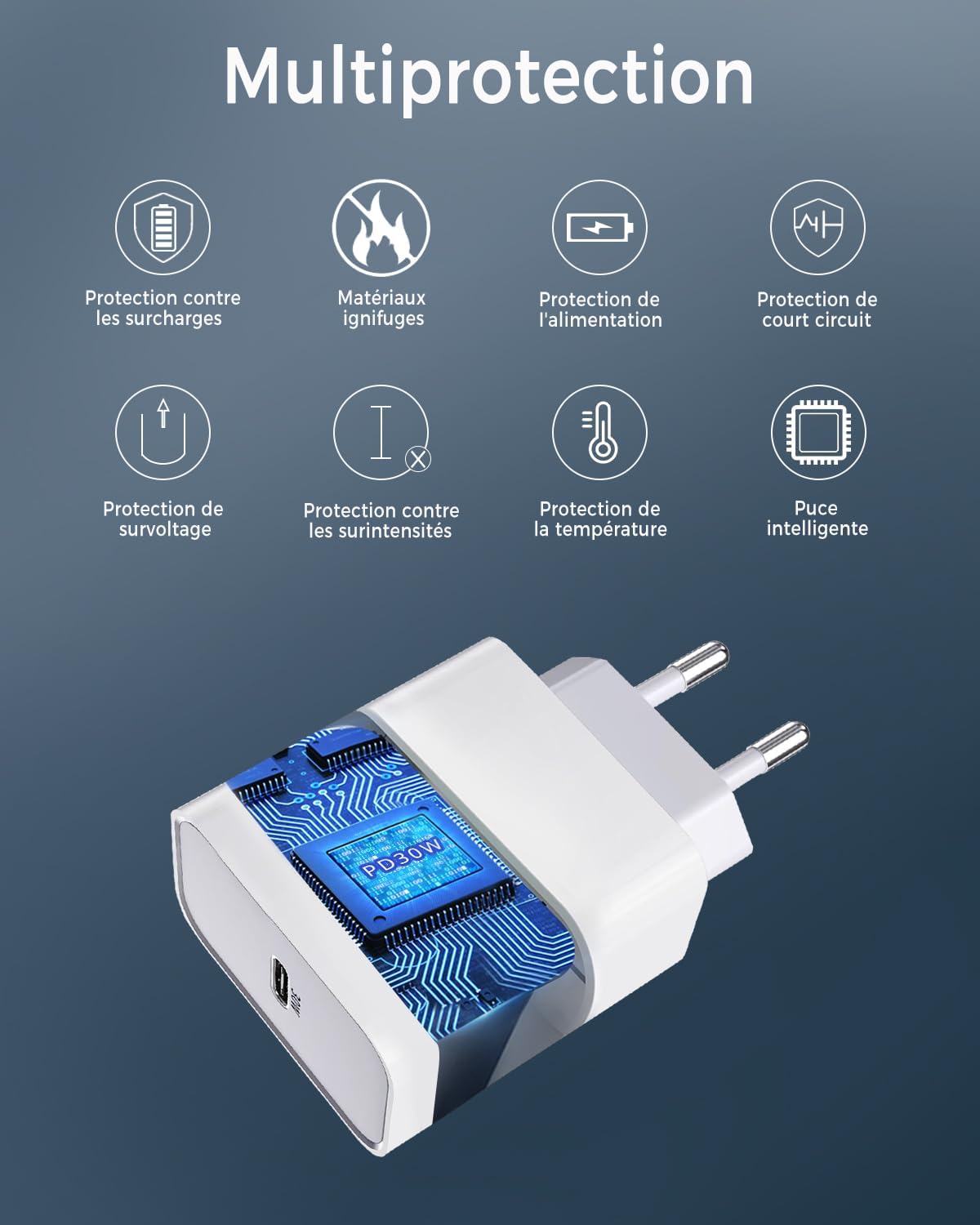 Detalle de Weayege USB-C-snellader met PD 3.0, 2 laders en 2 laadkabels