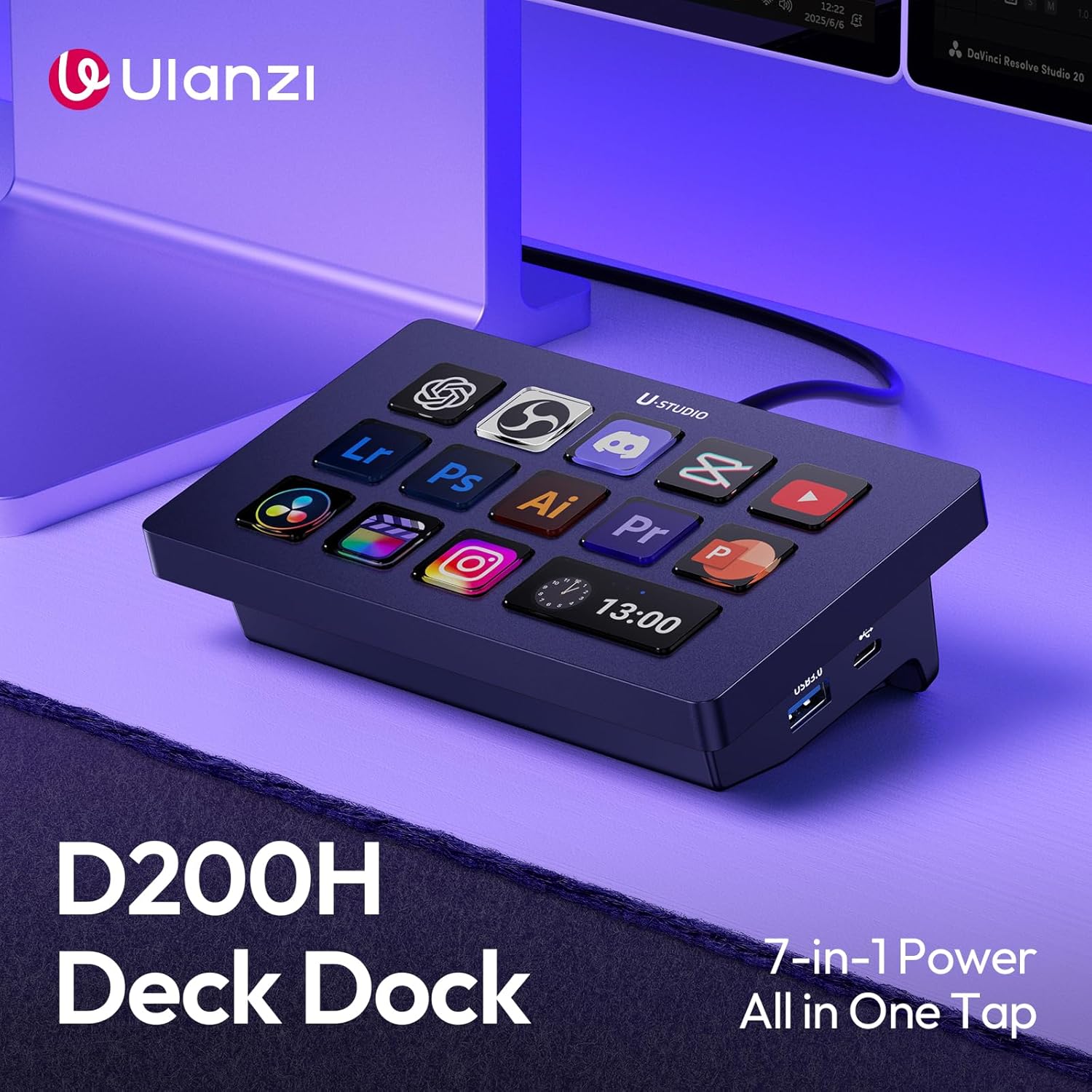 Thumbnail 1 de ULANZI D200H Stream Controller & USB-C Docking Station (14-Key LCD Macro Keyboard)