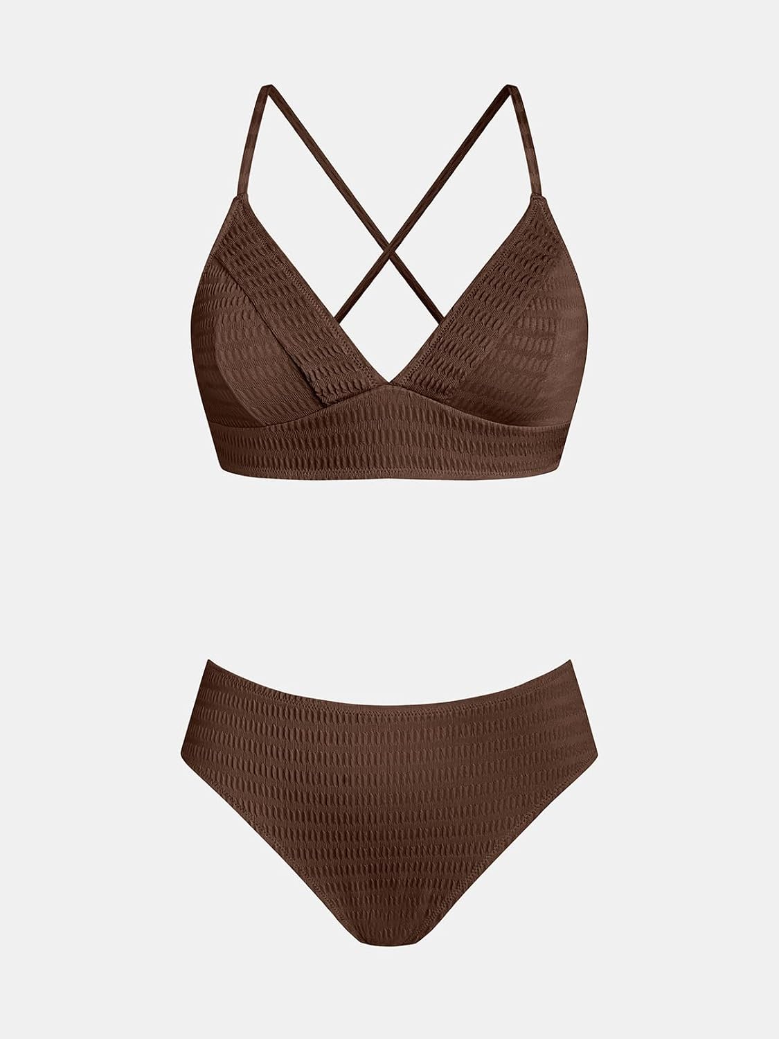 Detalle 2 de CUPSHE Women's Bikini Sets: Two-Piece High Waisted Swimsuit with V-Neck and Textured Crisscross Back