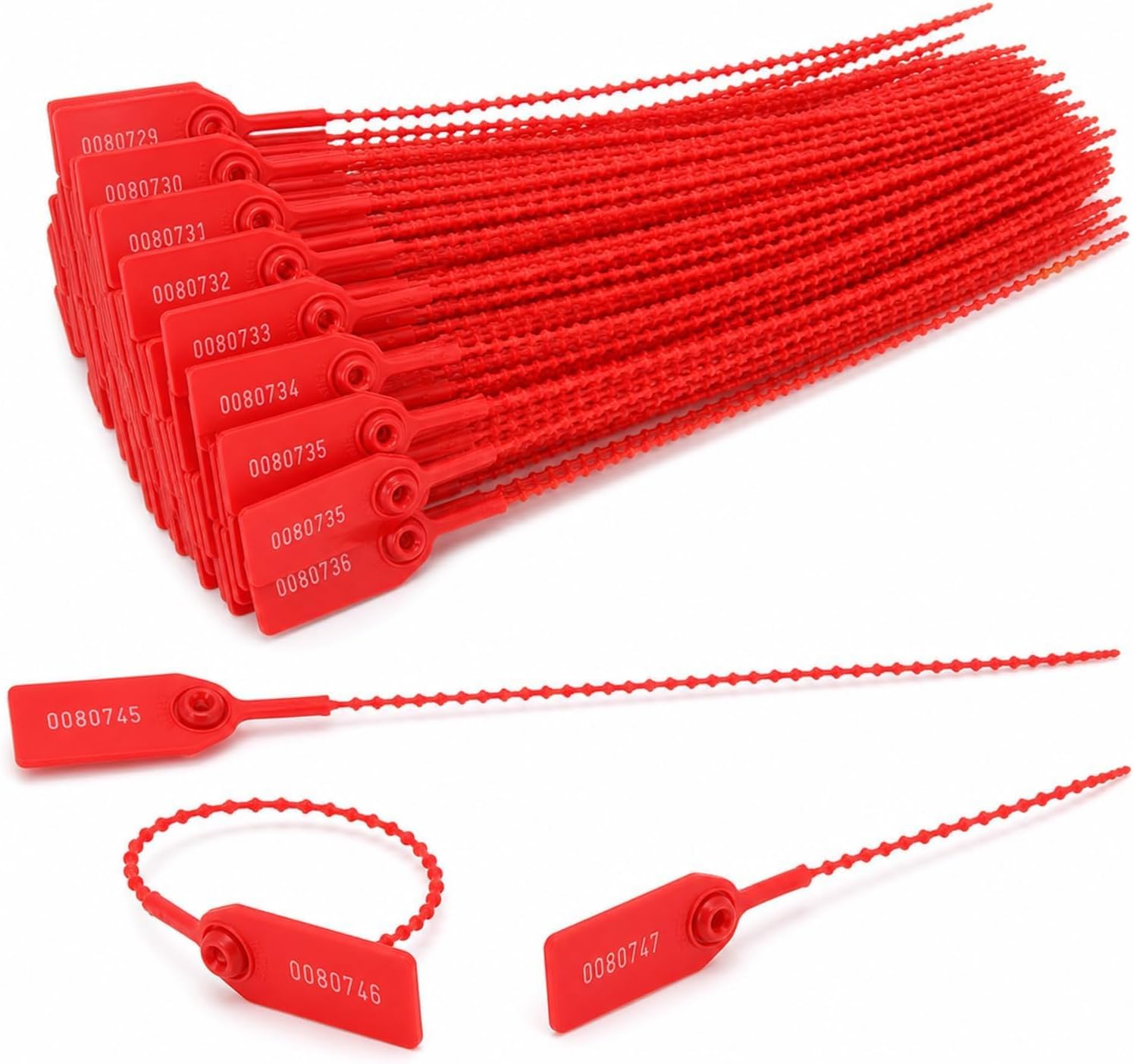 Detalle de Hsoryrt Numbered Tamper-Evident Cable Seals, 250 mm, Red, 100-Pack