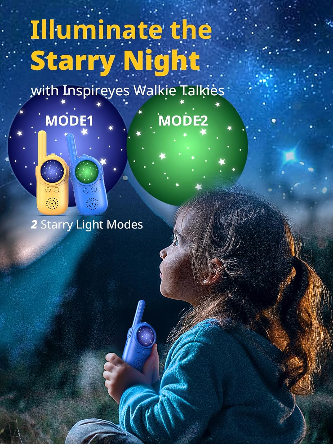 Detalle de Inspireyes Kinder-Walkie-Talkies im 2er-Set (für 3–8 Jahre) – wiederaufladbar, Indoor & Outdoor