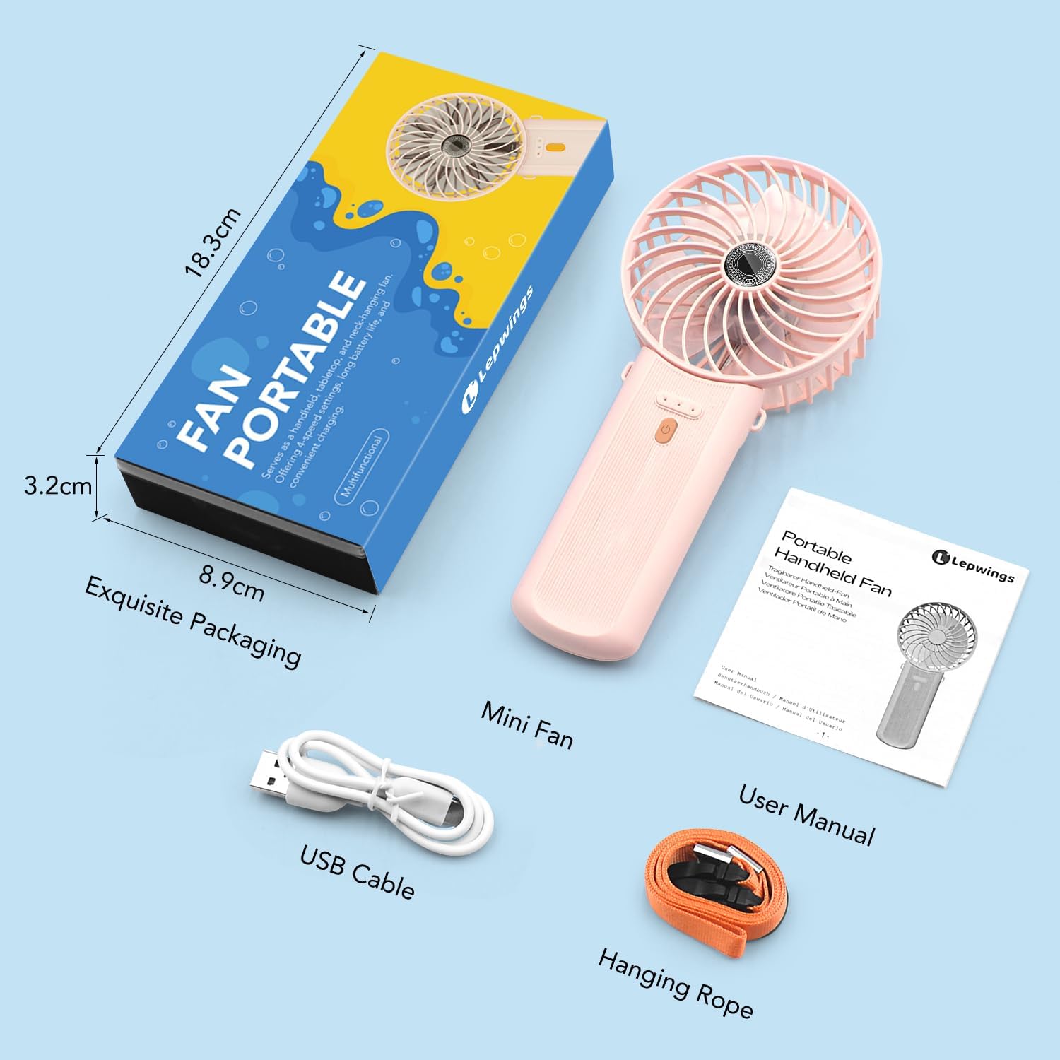Thumbnail 6 de Lepwings Portable Mini Handheld Fan – 16-Hour USB Rechargeable Neck Fan (Pink)