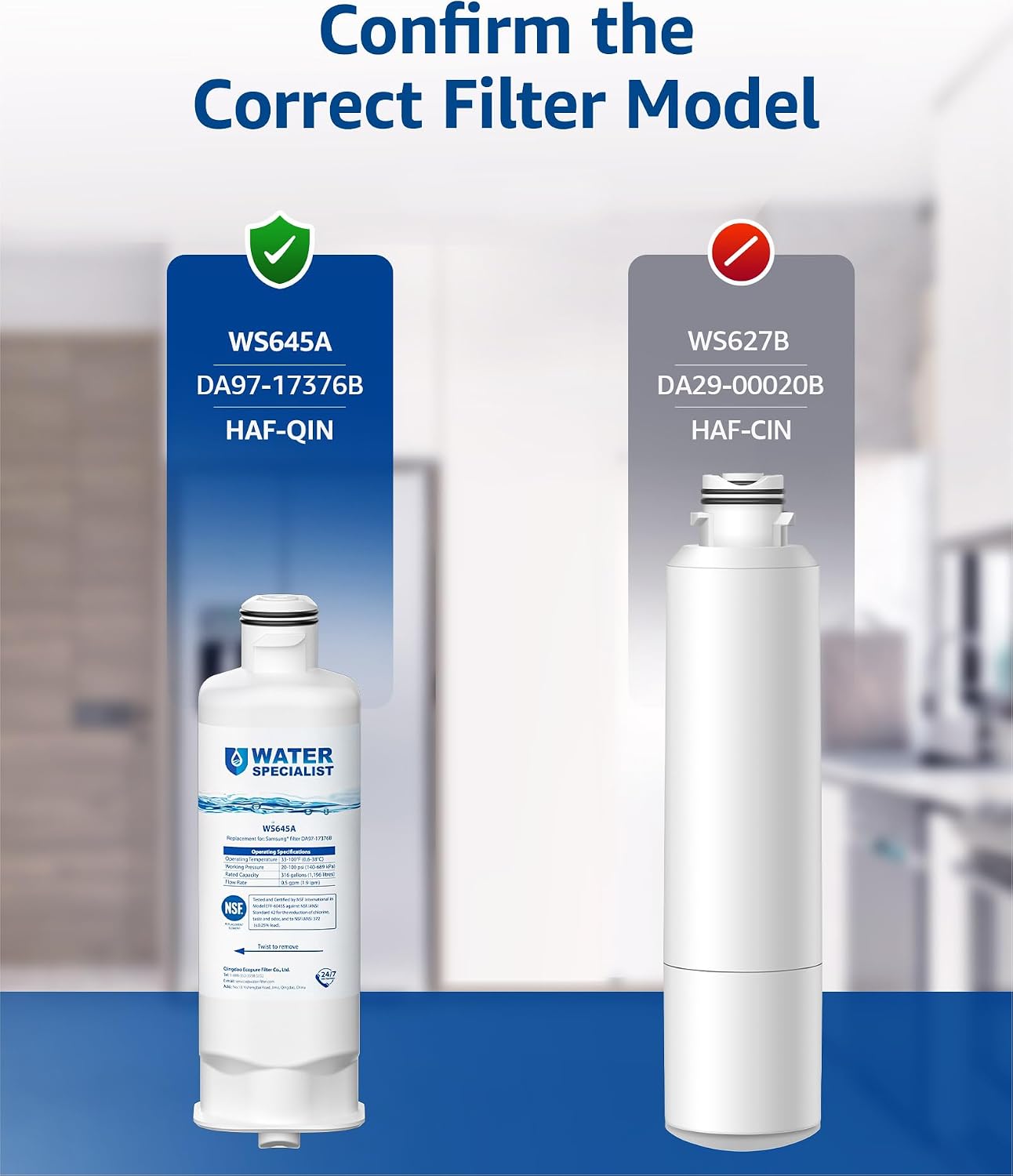 Detalle 2 de Waterspecialist WS645A Refrigerator Water Filter (3 Pack) – Compatible Replacement with Coconut Shell Carbon Block
