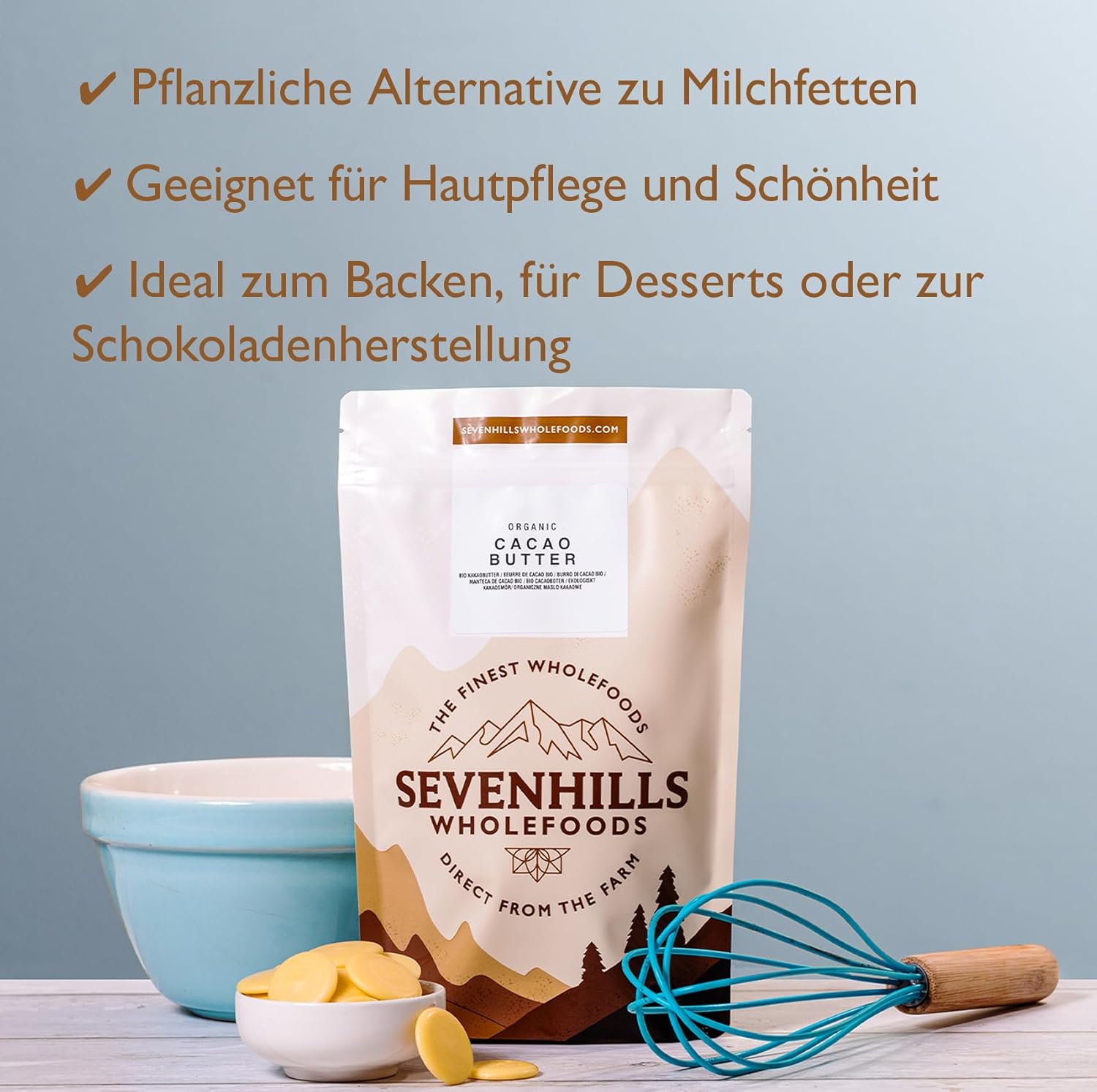 Detalle 1 de Sevenhills Wholefoods Kakaobutter Bio 200 g 🍫