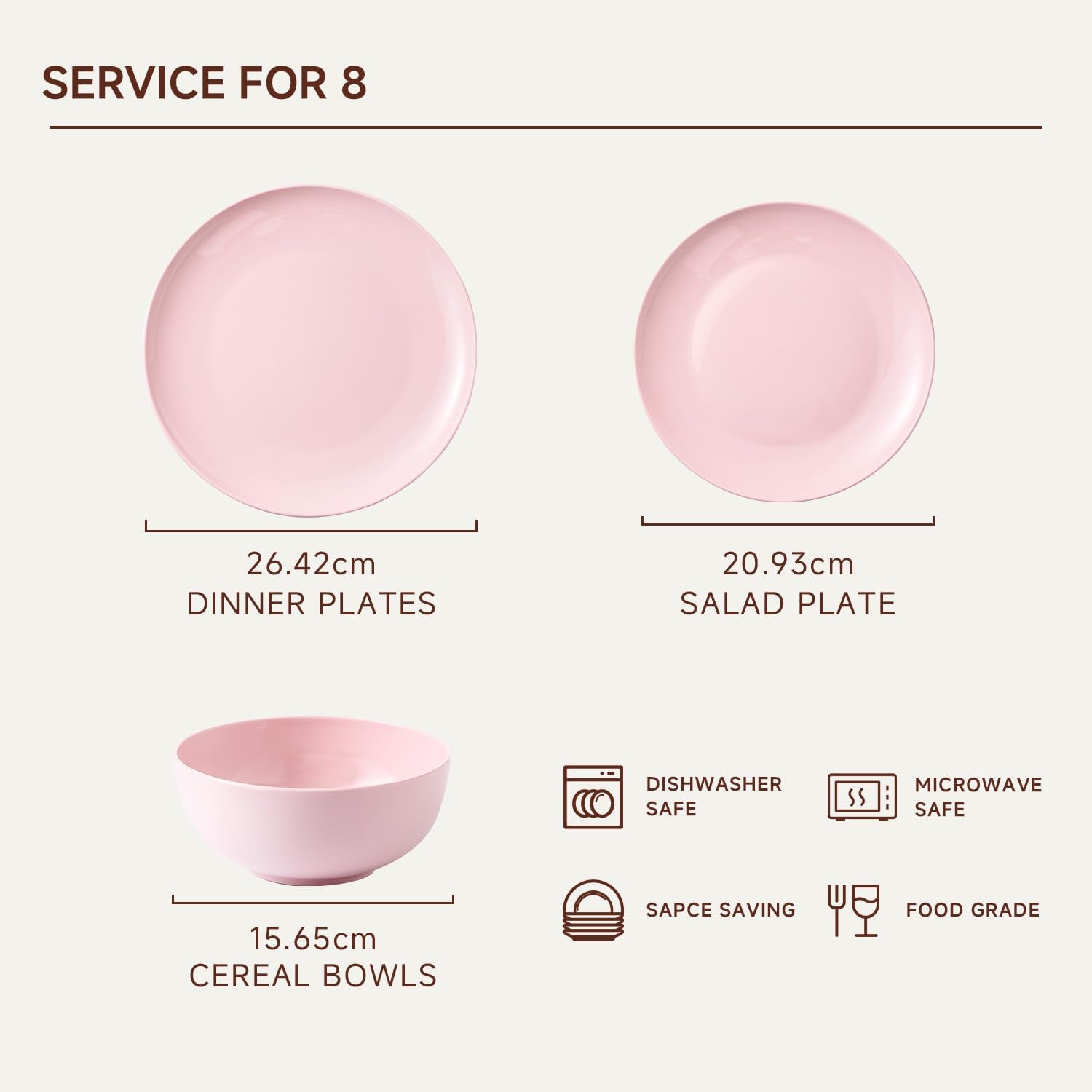 Thumbnail 1 de HIKAA Geschirrset für 8 Personen (24-teilig) Knochenporzellan in Rosa