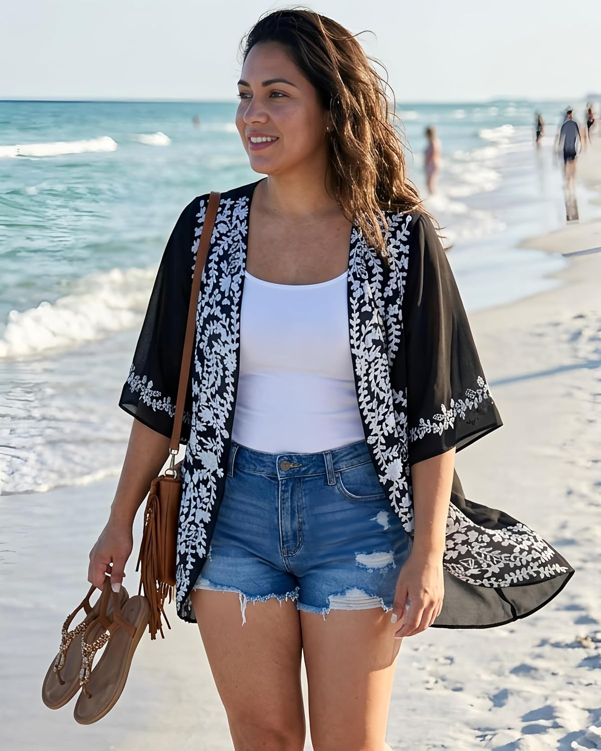Detalle de CHICGAL Women's Chiffon Kimono Cardigan