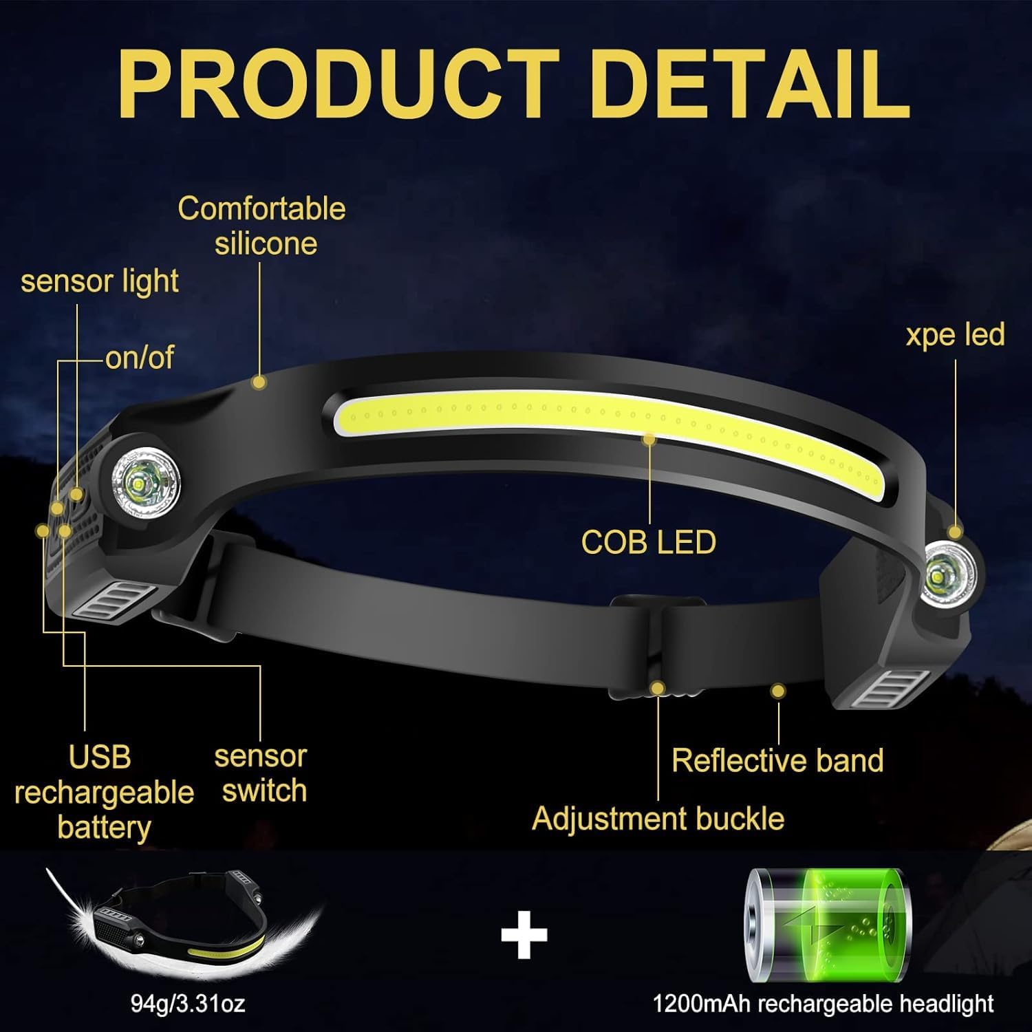 Thumbnail 4 de JIASESCS Head Torch Rechargeable 3-Pack: Ultra-Bright USB-C Headlamps for Outdoors