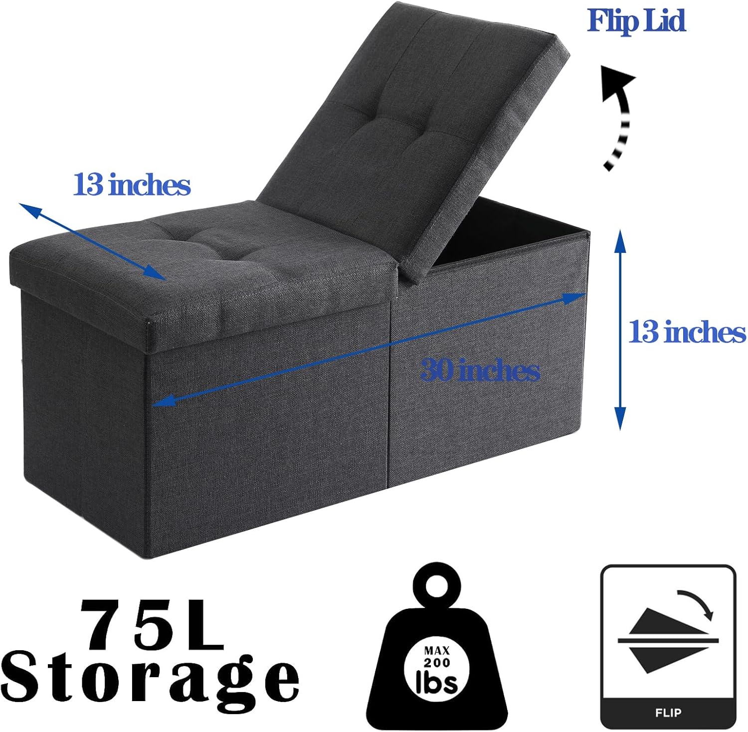 Thumbnail 2 de CUYOCA Storage Ottoman Bench: Foldable Seat, 75L Storage, Linen Sandy Beige