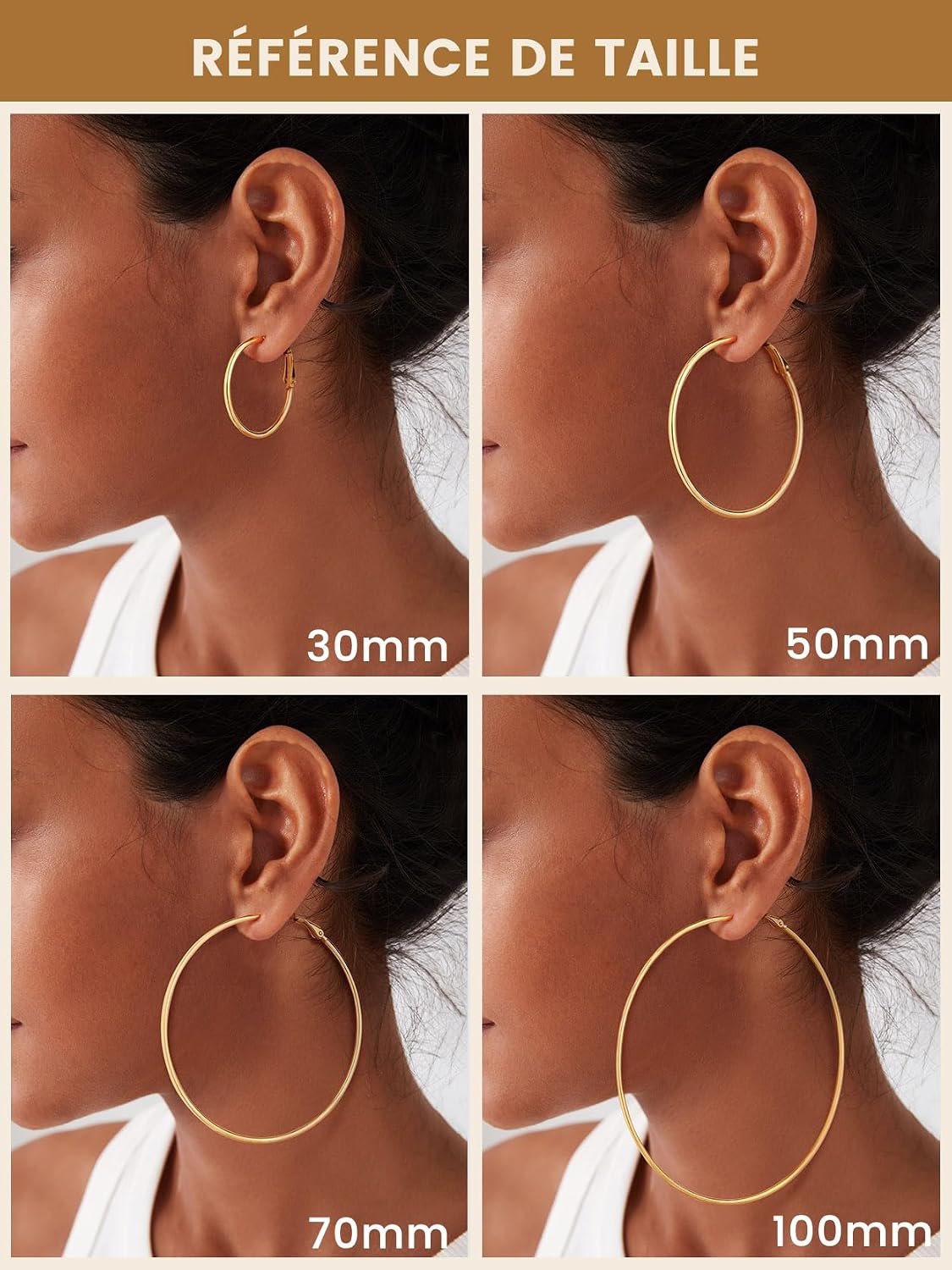 Thumbnail 6 de GoldChic Créole Plaqué Or Femme 70 mm — Boucles d’oreilles créoles en acier inoxydable doré