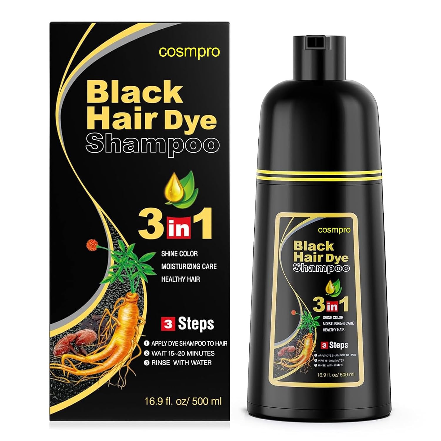 Detalle de cosmpro Black Hair Dye Shampoo 3-4 weeks