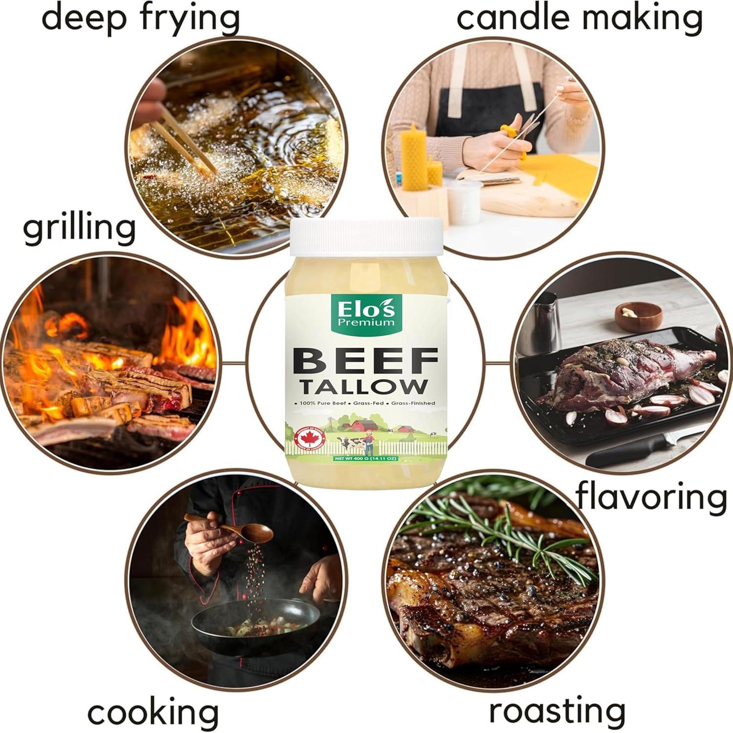 Thumbnail 3 de Elo's Premium Canadian Beef Tallow, 14 oz Rendered Cooking Fat