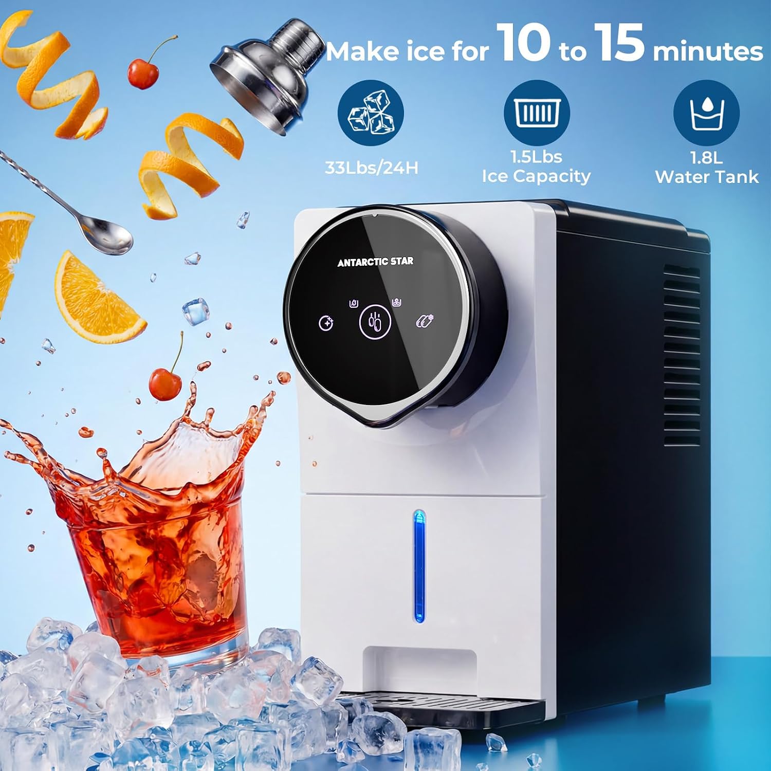 Detalle 2 de Antarctic Star HZB-15DN Nugget Ice Maker with Touchscreen and Self-Cleaning
