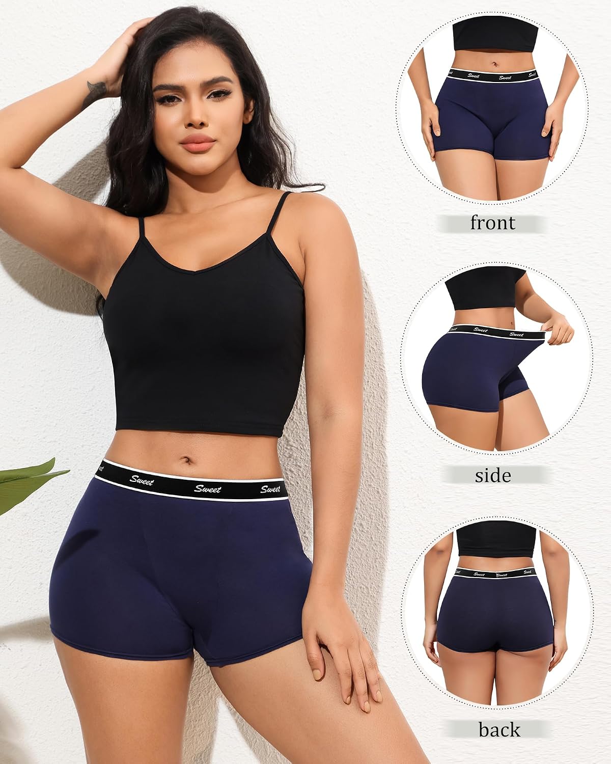 Detalle de Levao Boxer Femme Coton – Lot de 5 boxers confortables en coton pour femme