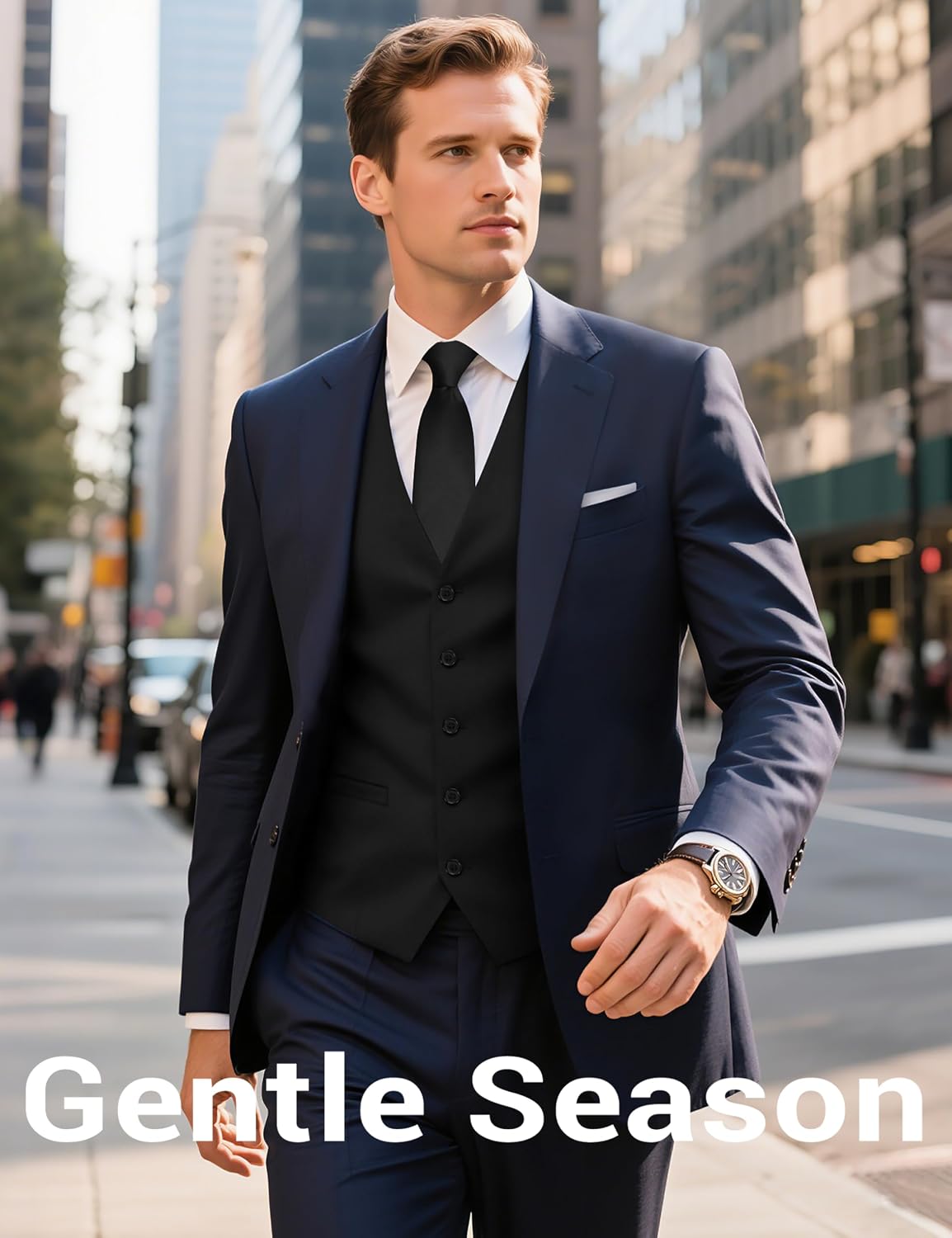 Detalle de Gentle Season Mens Vest Suit: Slim-Fit Formal Vest with Tie & Pocket Square