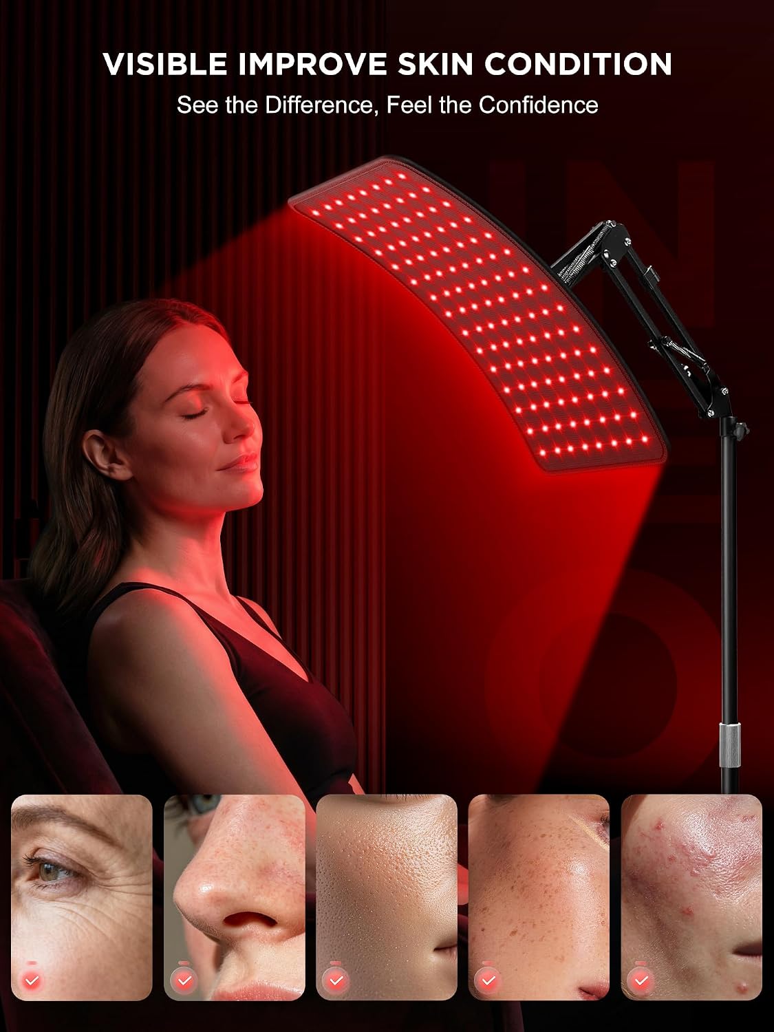 Detalle de INTEO 2-in-1 Red Light Therapy Lamp for Body and Face (660nm/850nm) with Detachable Design