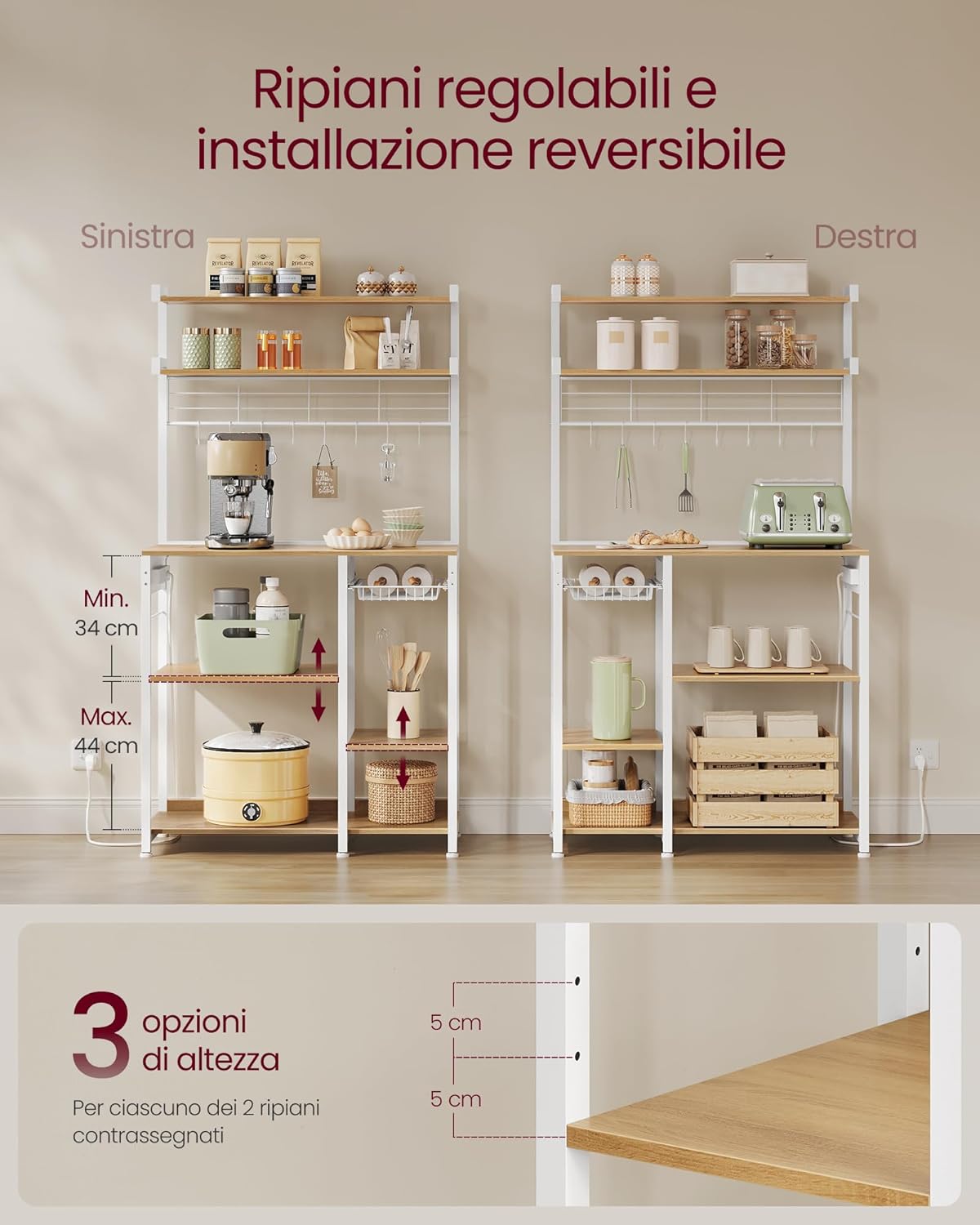 Thumbnail 5 de VASAGLE KKS031Y19 scaffale cucina 40x90x165,5 cm