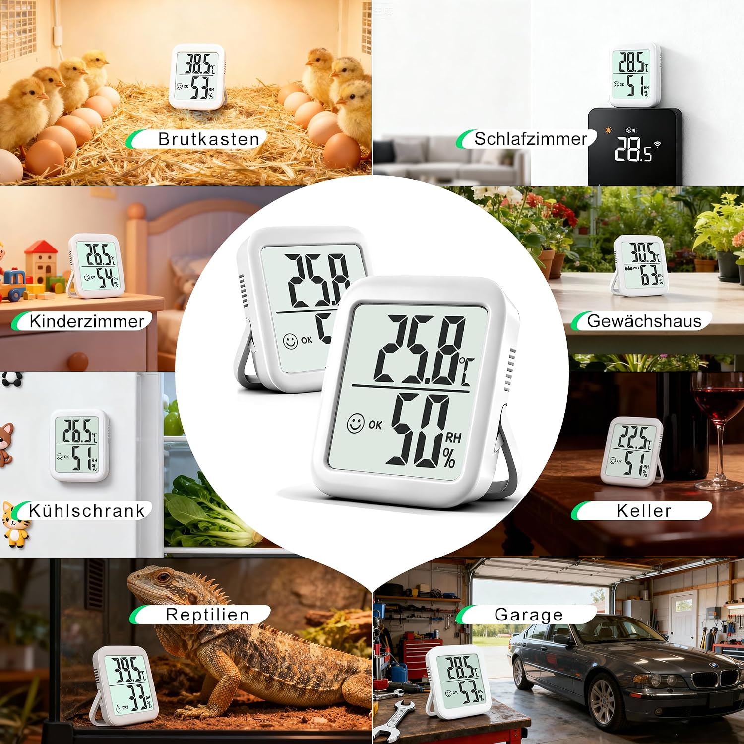 Thumbnail 2 de Antonki 2er-Set Thermometer Hygrometer Innenraum – Präzise Temperatur- und Luftfeuchtigkeitsmessung für Haus, Gewächshaus und mehr