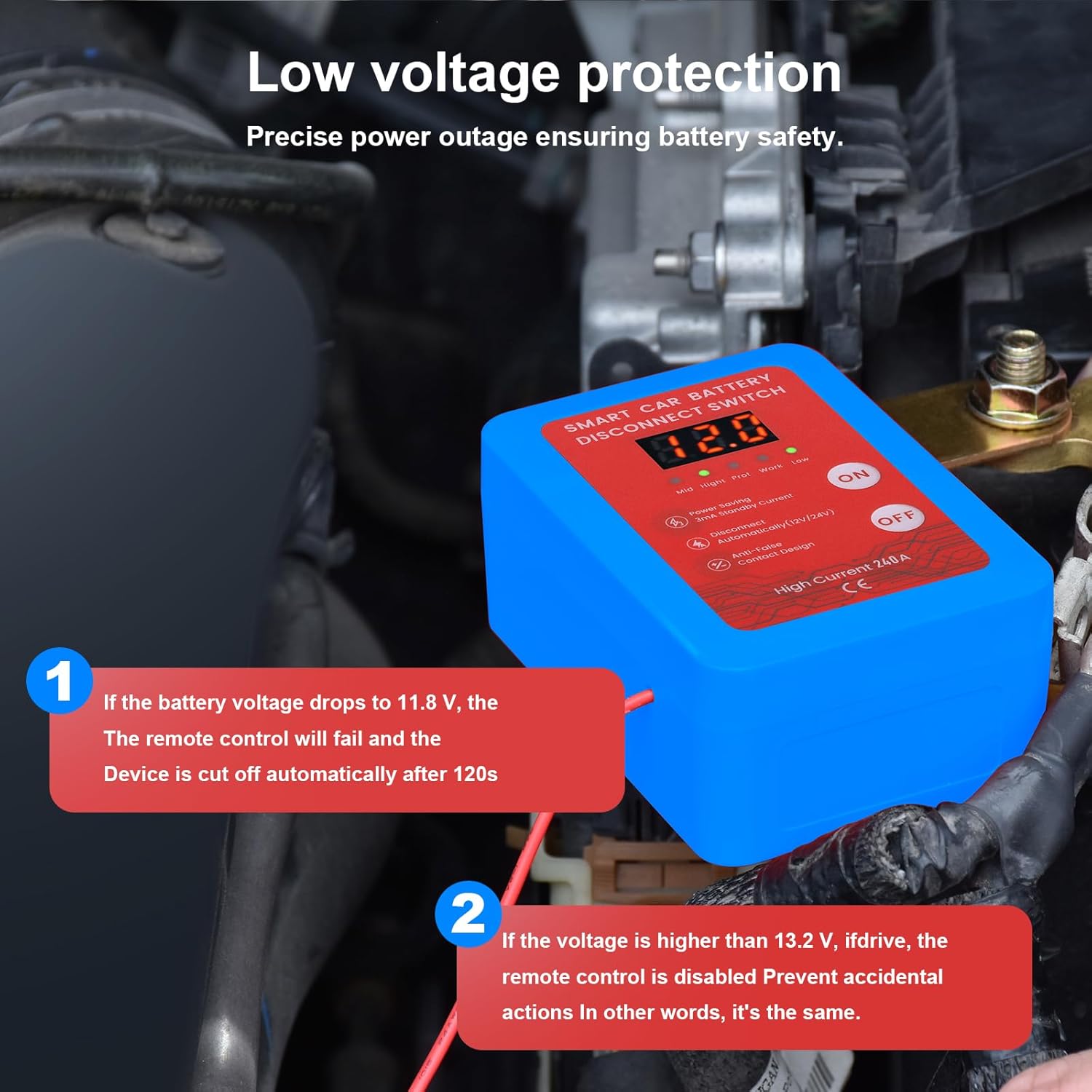 Detalle de Anosuwa Interruttore Stacca Batteria 12V 240A con Telecomando e Display LED – Sistema di interruzione automatica per veicoli