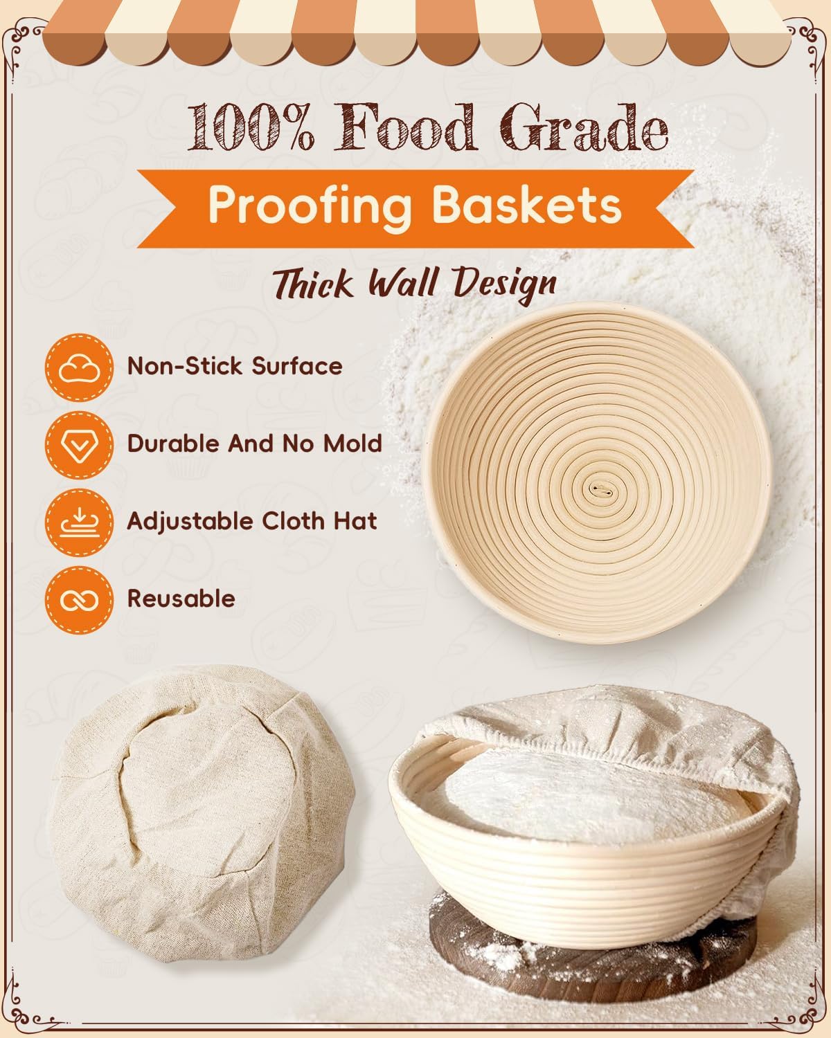 Detalle de RYMTOX Complete Sourdough Starter Kit with 9-Inch Proofing Basket and Full Accessories