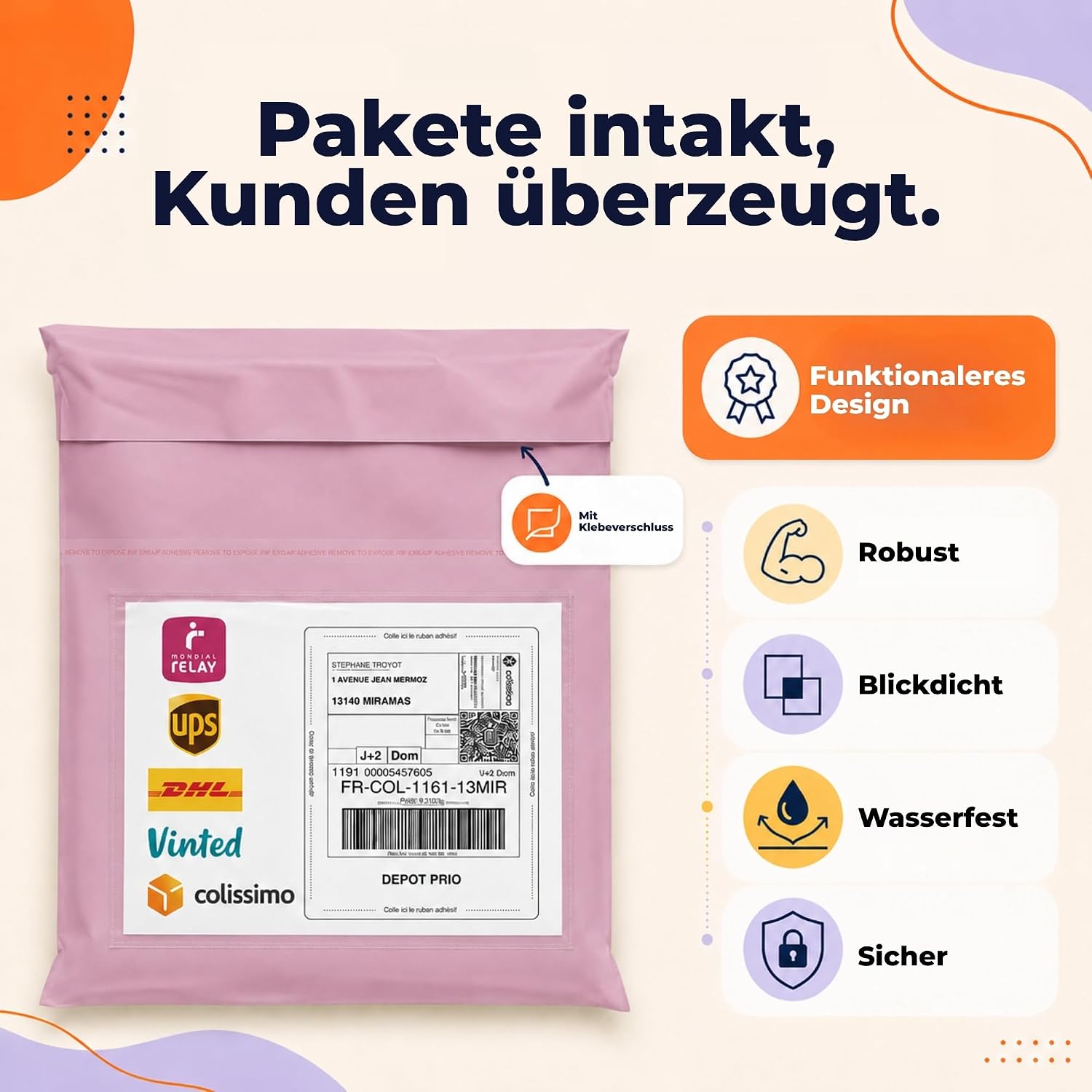 Thumbnail 1 de Zenacasa 12 Versandtaschen Vinted – XL/XXL, Rosa – Robuster, undurchsichtiger Versandbeutel mit Selbstklebeverschluss