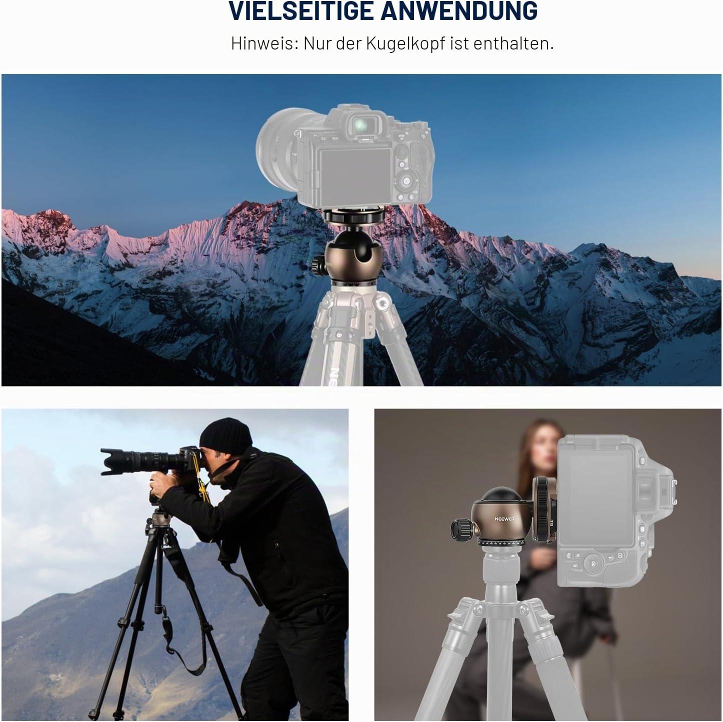 Thumbnail 5 de NEEWER Stativkopf Kugelkopf GM32 – flaches Profil, 10 kg Traglast und Quick Release Platte