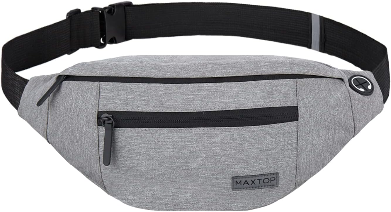 Detalle de MAXTOP Large Bumbag Waist Fanny Pack with Headphone Jack and 4-Zipper Pockets