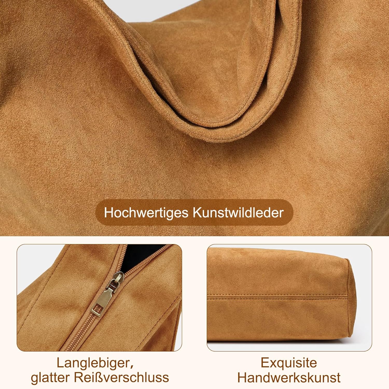 Thumbnail 3 de Gluckstar Handtasche Damen Groß – Künstliche Wildleder Tasche, eleganter Shopper für Arbeit, Freizeit und Reisen